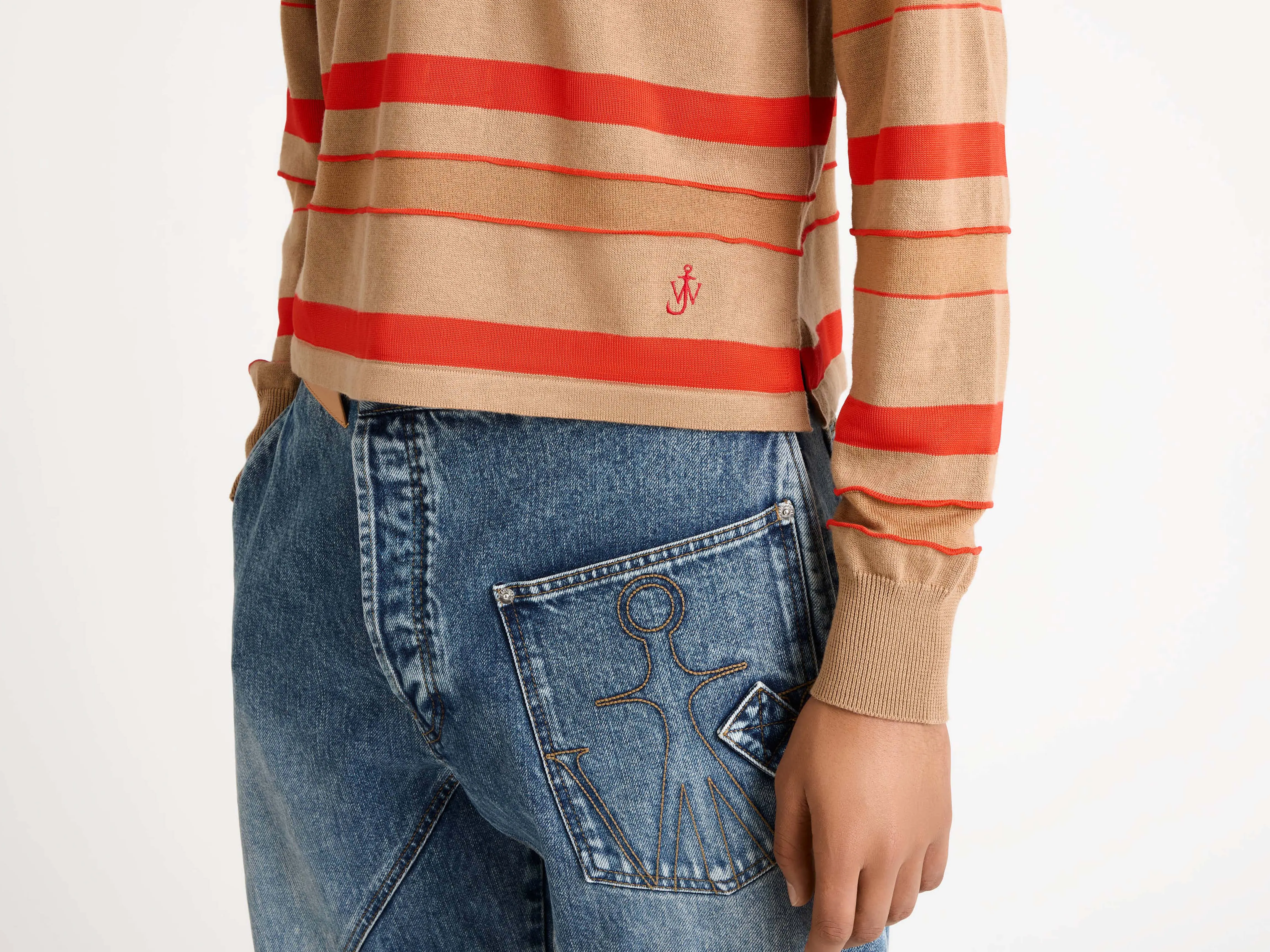 MENS KNITTED STRIPED RUGBY POLO TOP IN BISCUIT sold by J.W. Anderson product image thumbnail 3