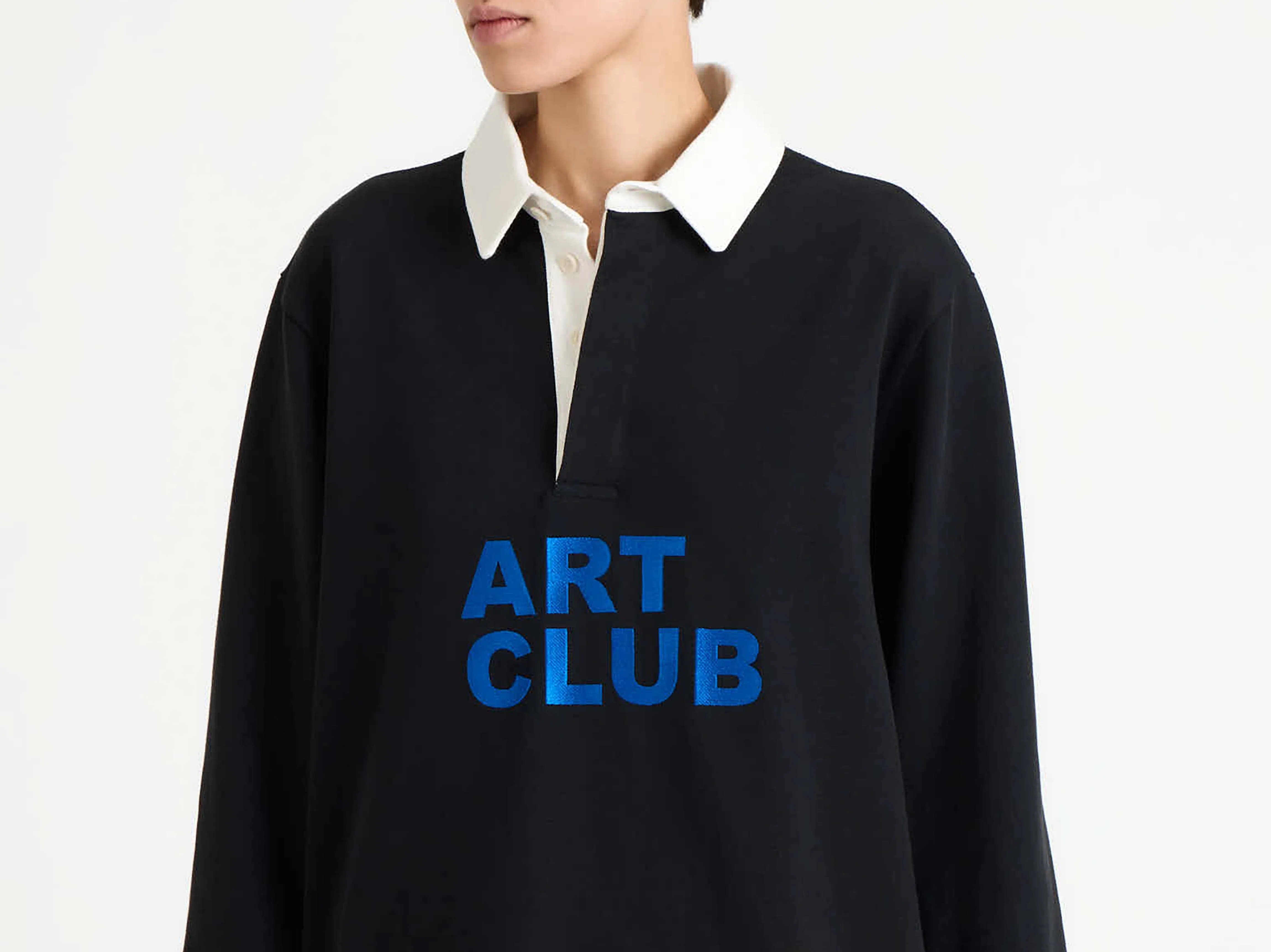 WOMENS 'ART CLUB' RUGBY POLO TOP IN WASHED BLACK sold by J.W. Anderson product image thumbnail 3