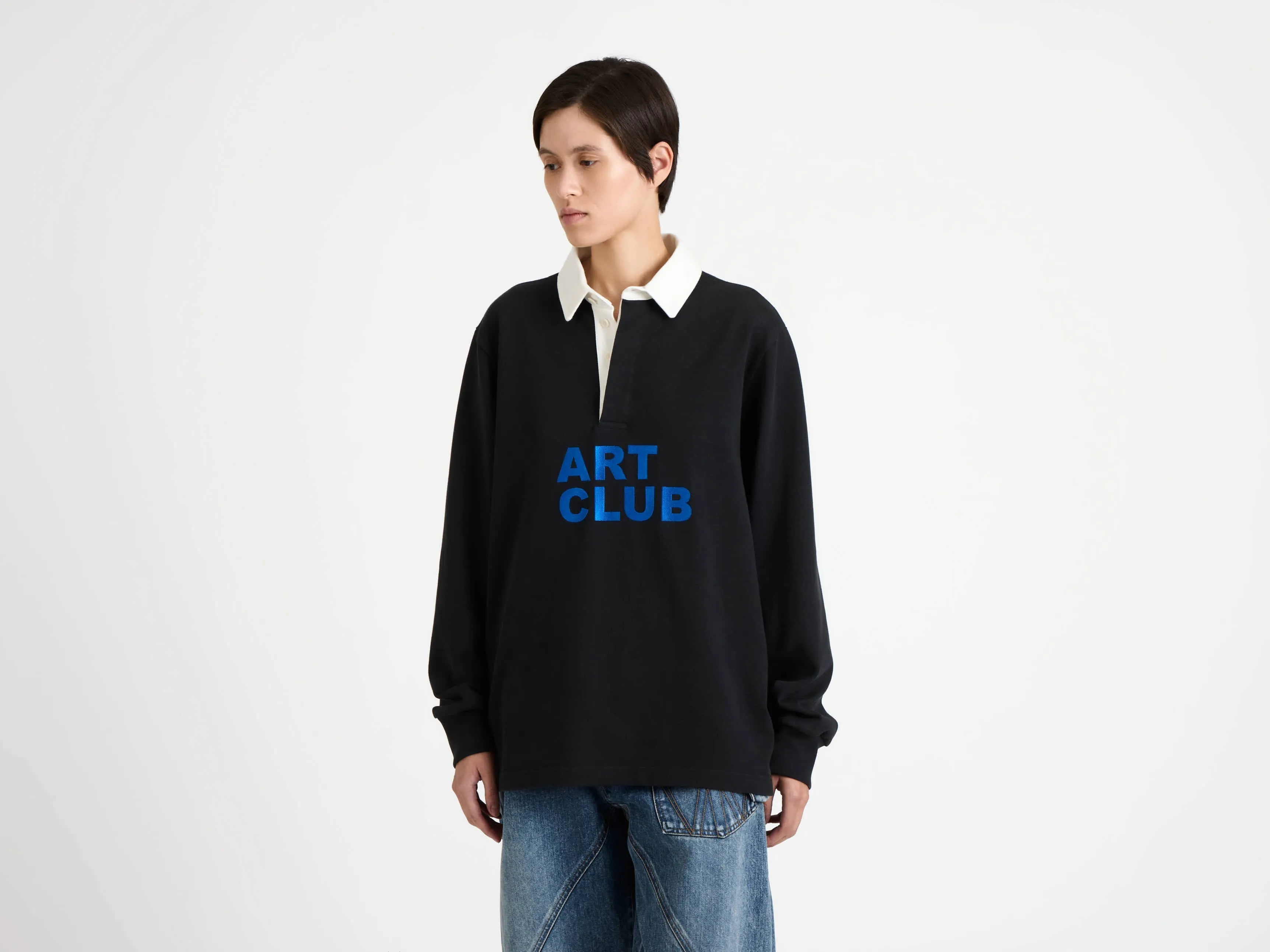 WOMENS 'ART CLUB' RUGBY POLO TOP IN WASHED BLACK sold by J.W. Anderson product image thumbnail 4