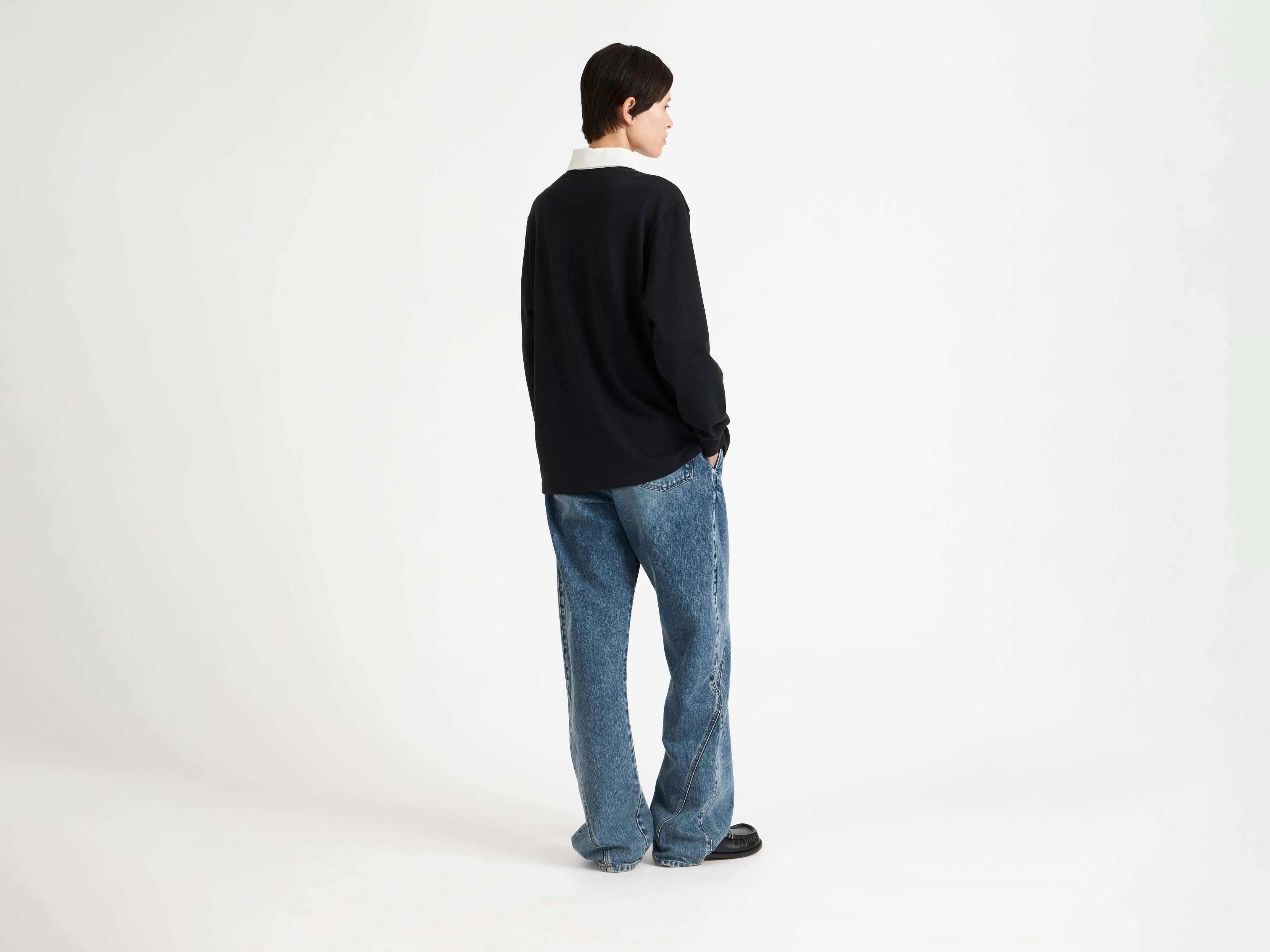 WOMENS 'ART CLUB' RUGBY POLO TOP IN WASHED BLACK sold by J.W. Anderson product image thumbnail 2