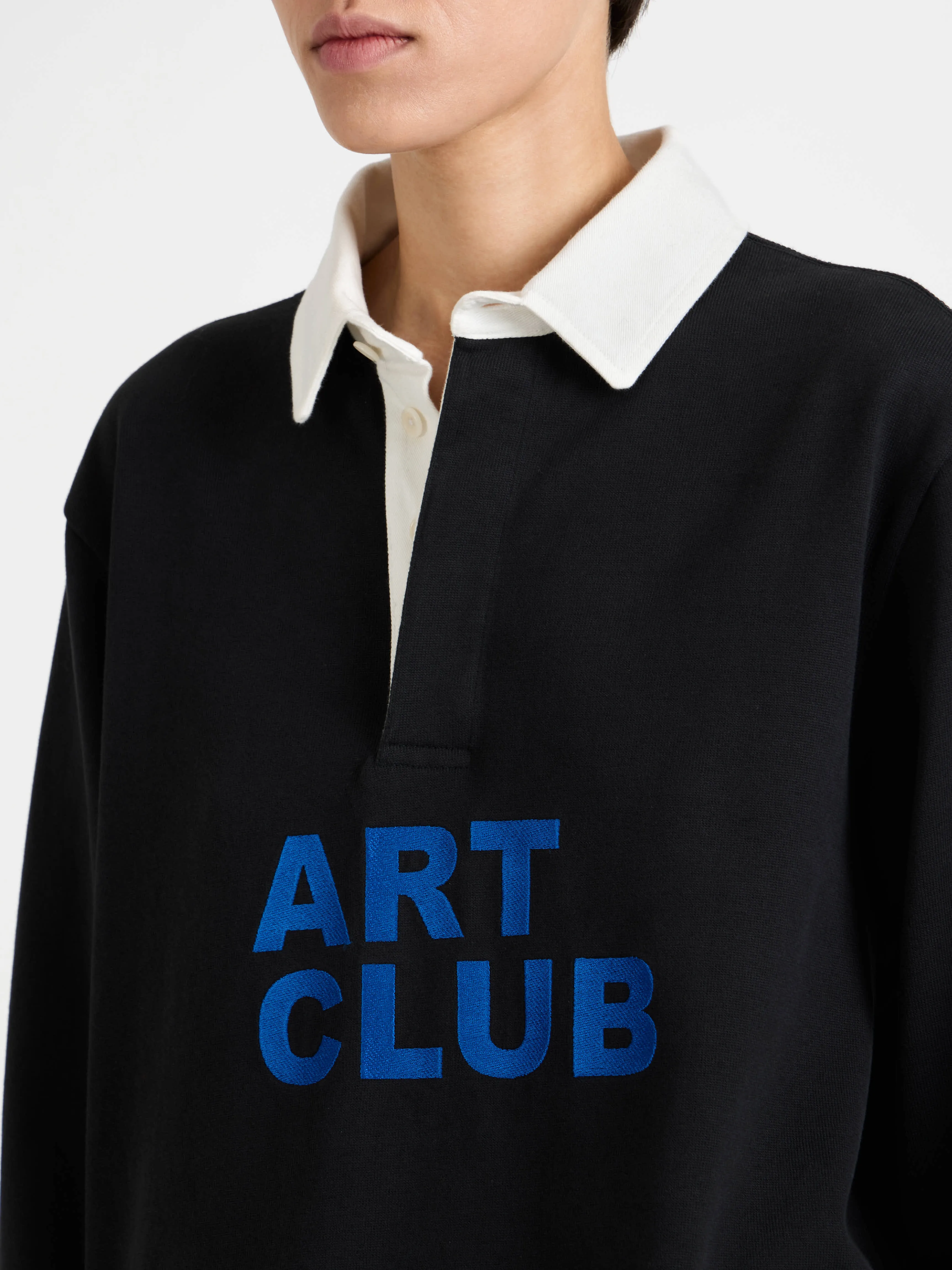 WOMENS 'ART CLUB' RUGBY POLO TOP IN WASHED BLACK sold by J.W. Anderson product image thumbnail 5