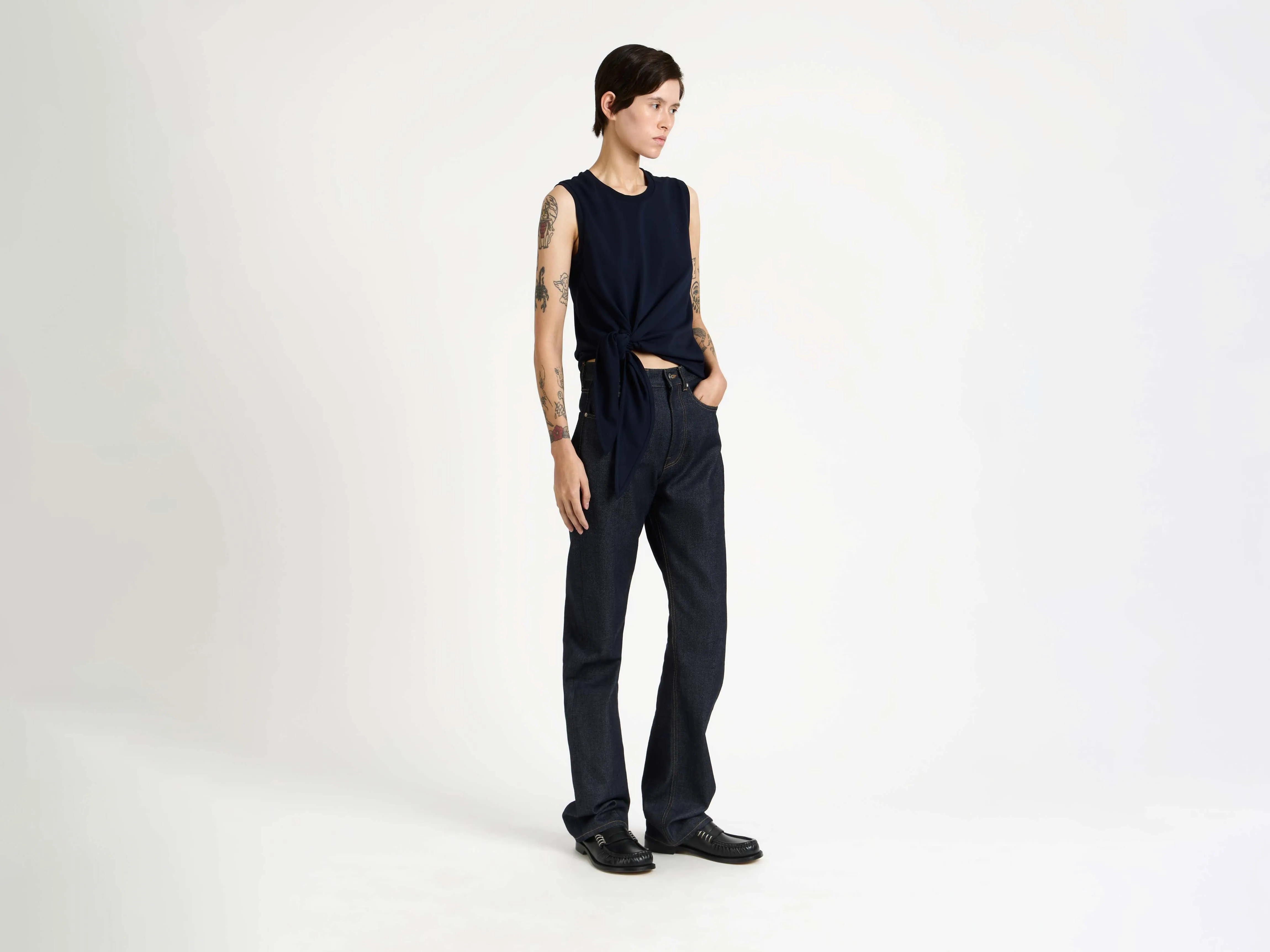 WOMENS HEM KNOT TANK TOP IN NAVY sold by J.W. Anderson product image thumbnail 3