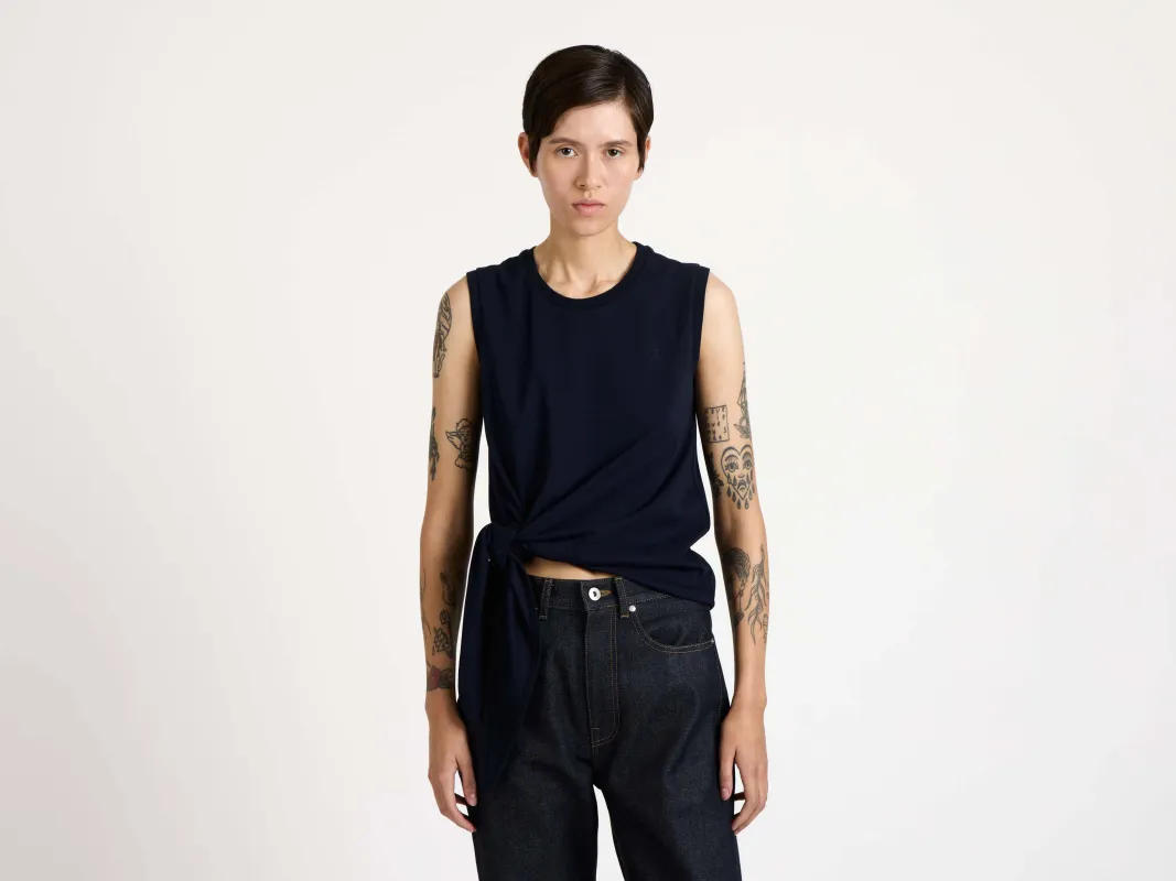 WOMENS HEM KNOT TANK TOP IN NAVY sold by J.W. Anderson