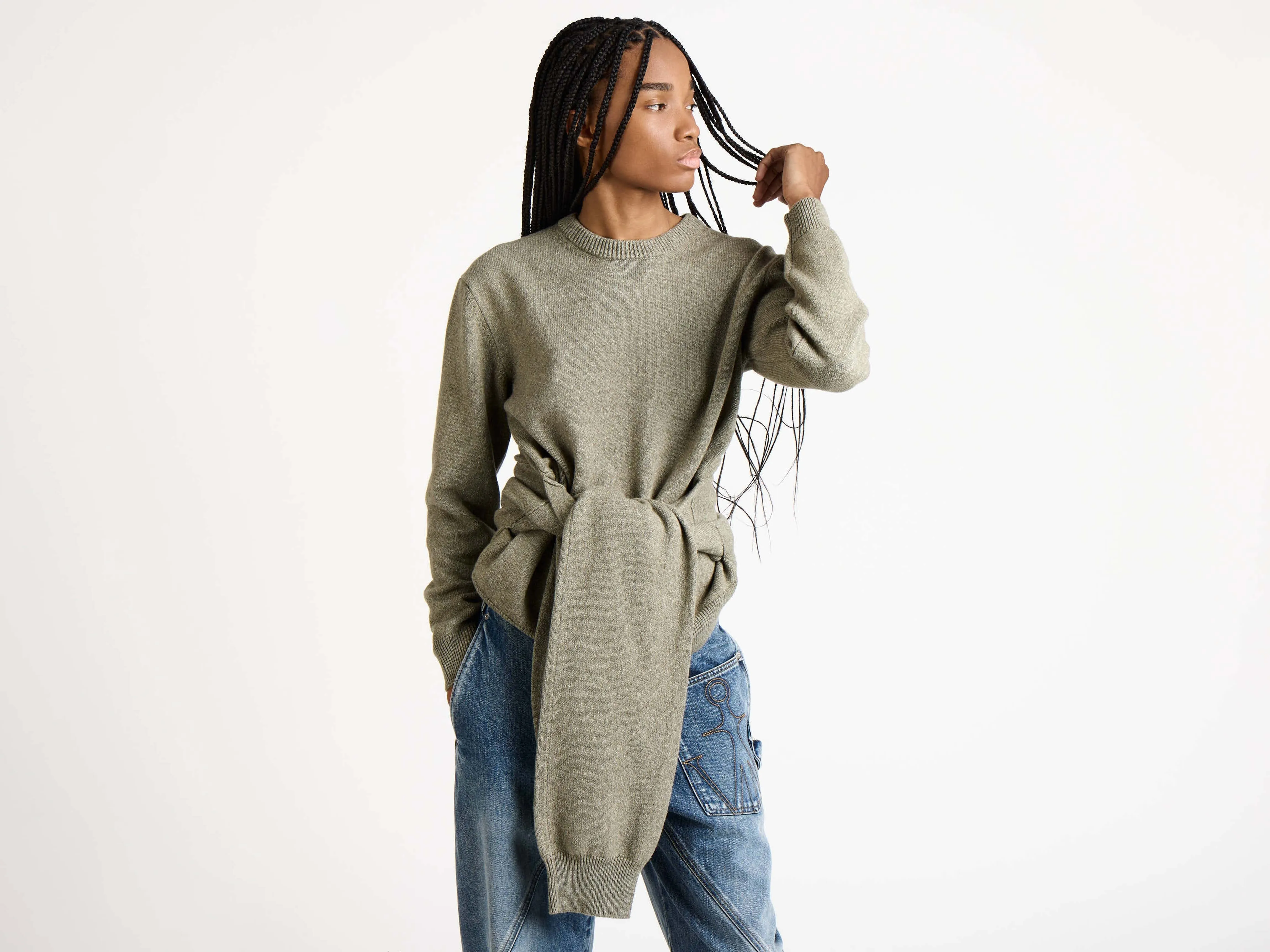 WOMENS SLEEVE-TIE WAISTED JUMPER IN SAGE sold by J.W. Anderson product image thumbnail 4