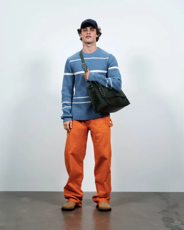 MENS KNITTED STRIPED JUMPER TOP IN STEEL BLUE made by J.W. Anderson