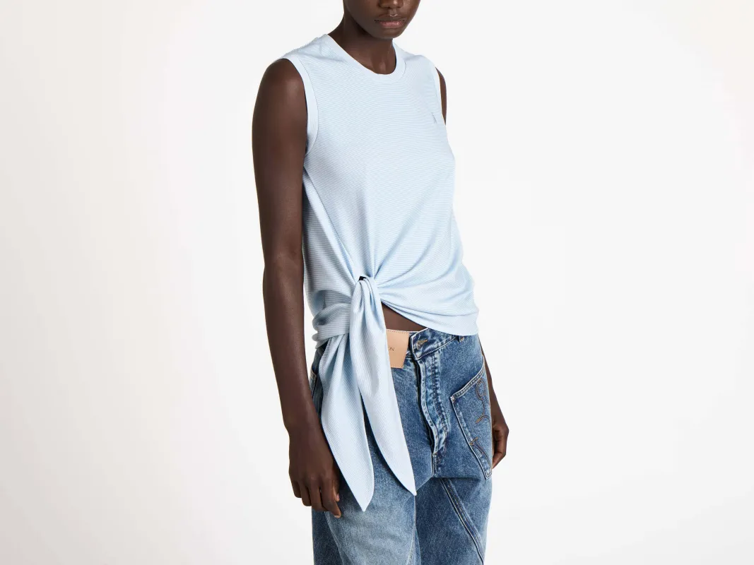 WOMENS HEM KNOT TANK TOP IN WHITE & BLUE sold by J.W. Anderson