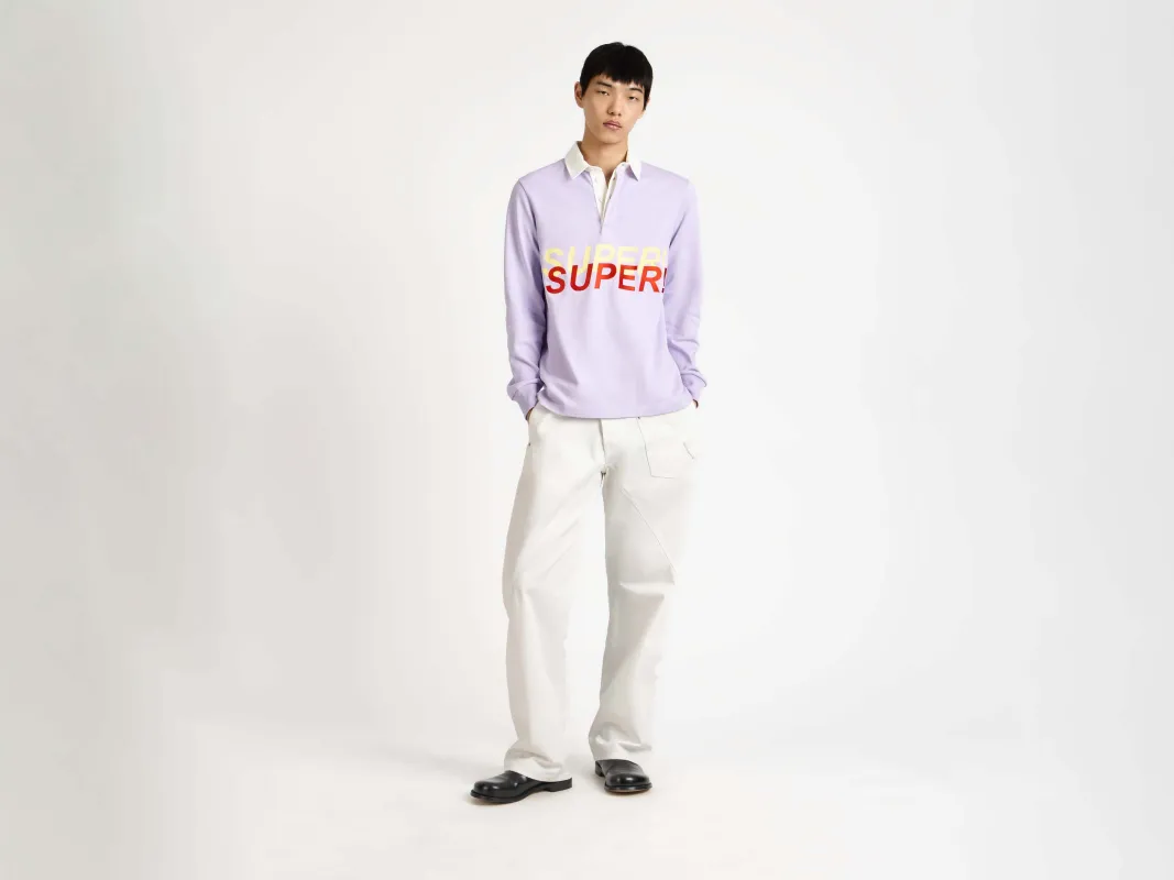 MENS 'SUPER SUPER' RUGBY POLO TOP IN PURPLE sold by J.W. Anderson