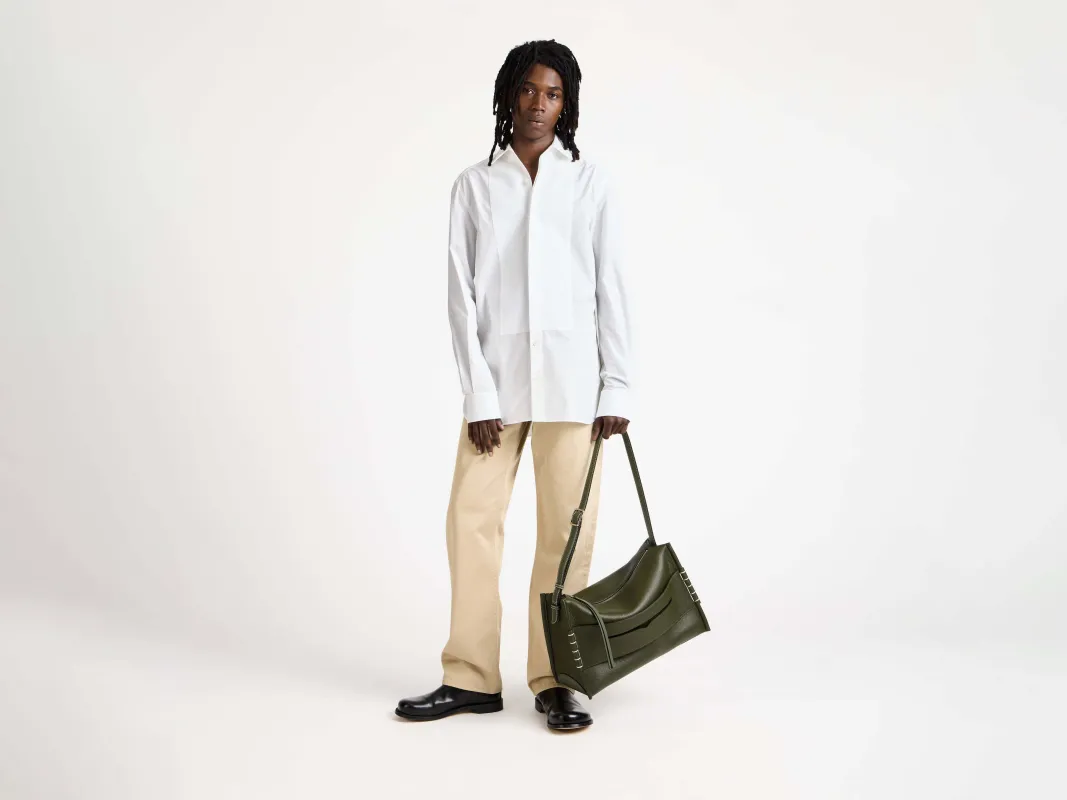 MENS PLEATED FRONT TUXEDO SHIRT IN WHITE sold by J.W. Anderson