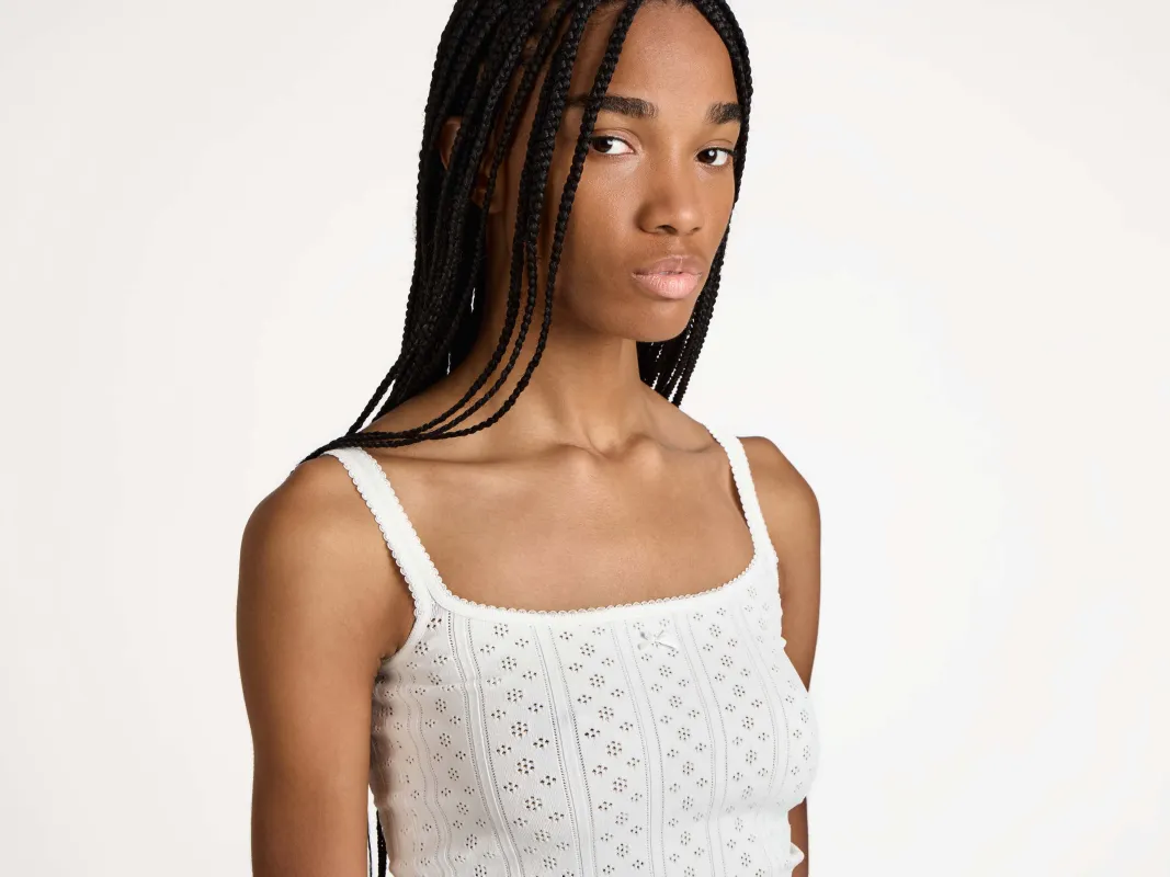 WOMENS KNITTED POINTELLE CAMI TOP IN WHITE made by J.W. Anderson