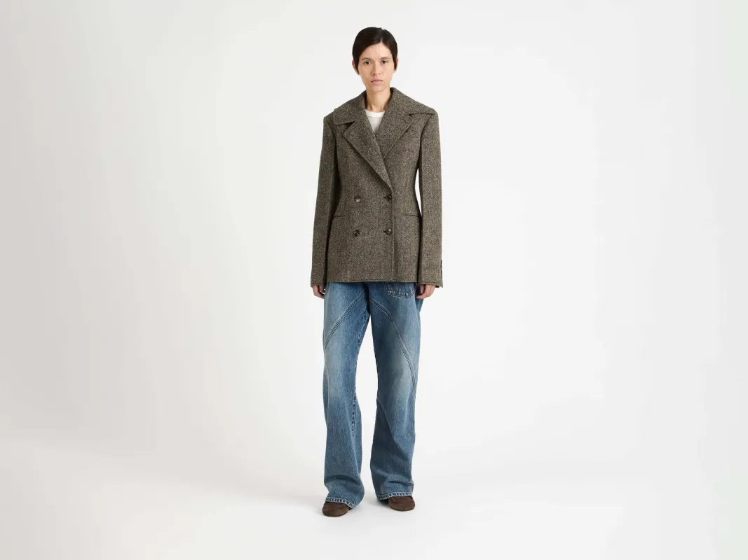 WOMENS FITTED WAIST TAILORED JACKET IN BEIGE & BLACK sold by J.W. Anderson