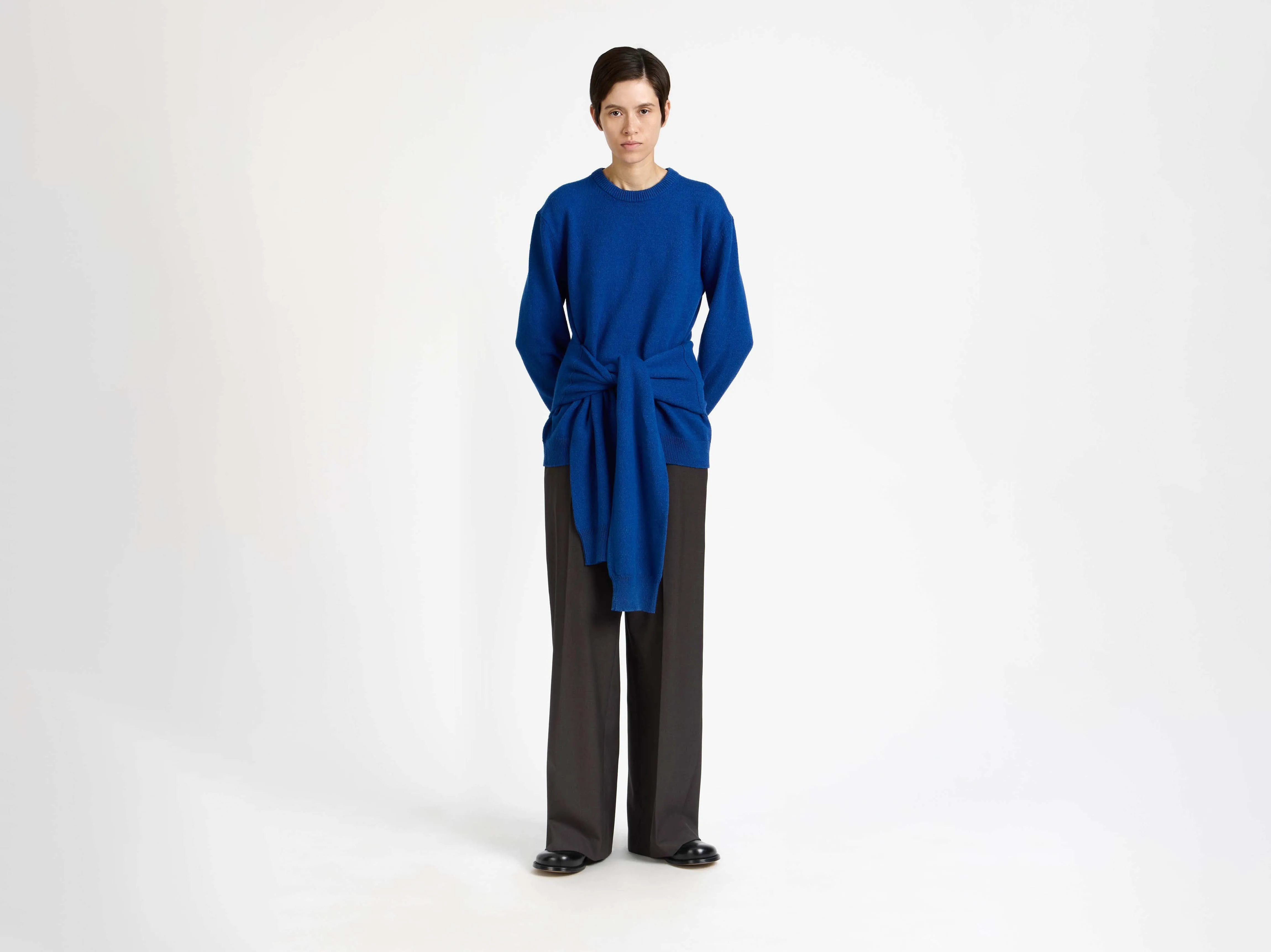WOMENS SLEEVE-TIE WAISTED JUMPER IN COBALT sold by J.W. Anderson