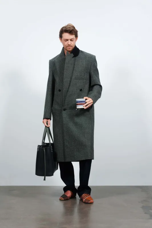 MENS DOUBLE BREASTED COAT IN BOTTLE GREEN sold by J.W. Anderson