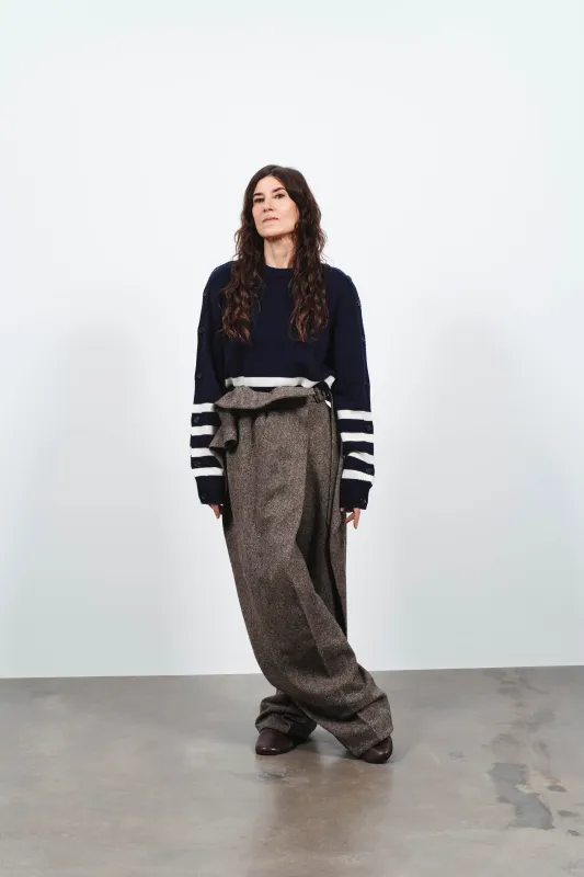 WOMENS FOLD OVER TROUSERS IN BLACK & BEIGE sold by J.W. Anderson