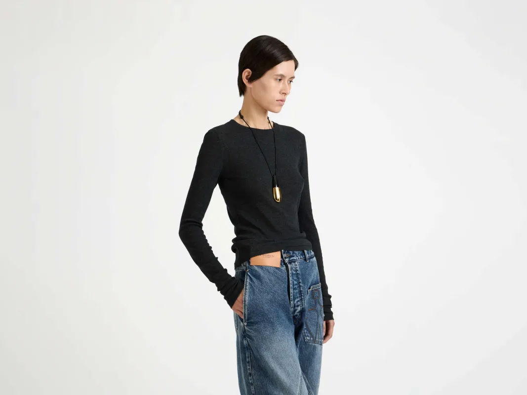 WOMENS LONG SLEEVE CREW NECKLINE TOP IN CHARCOAL MELANGE sold by J.W. Anderson