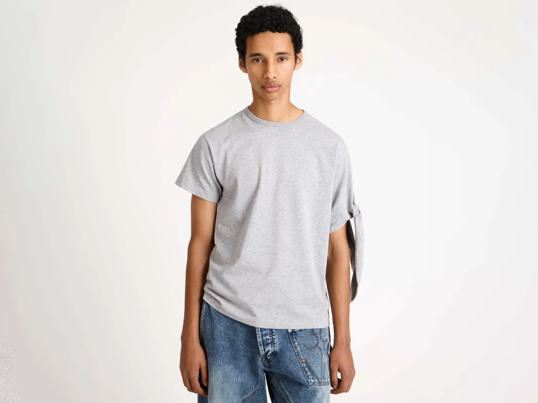 MENS KNOTTED SLEEVE T-SHIRT IN MID GREY MELANGE sold by J.W. Anderson