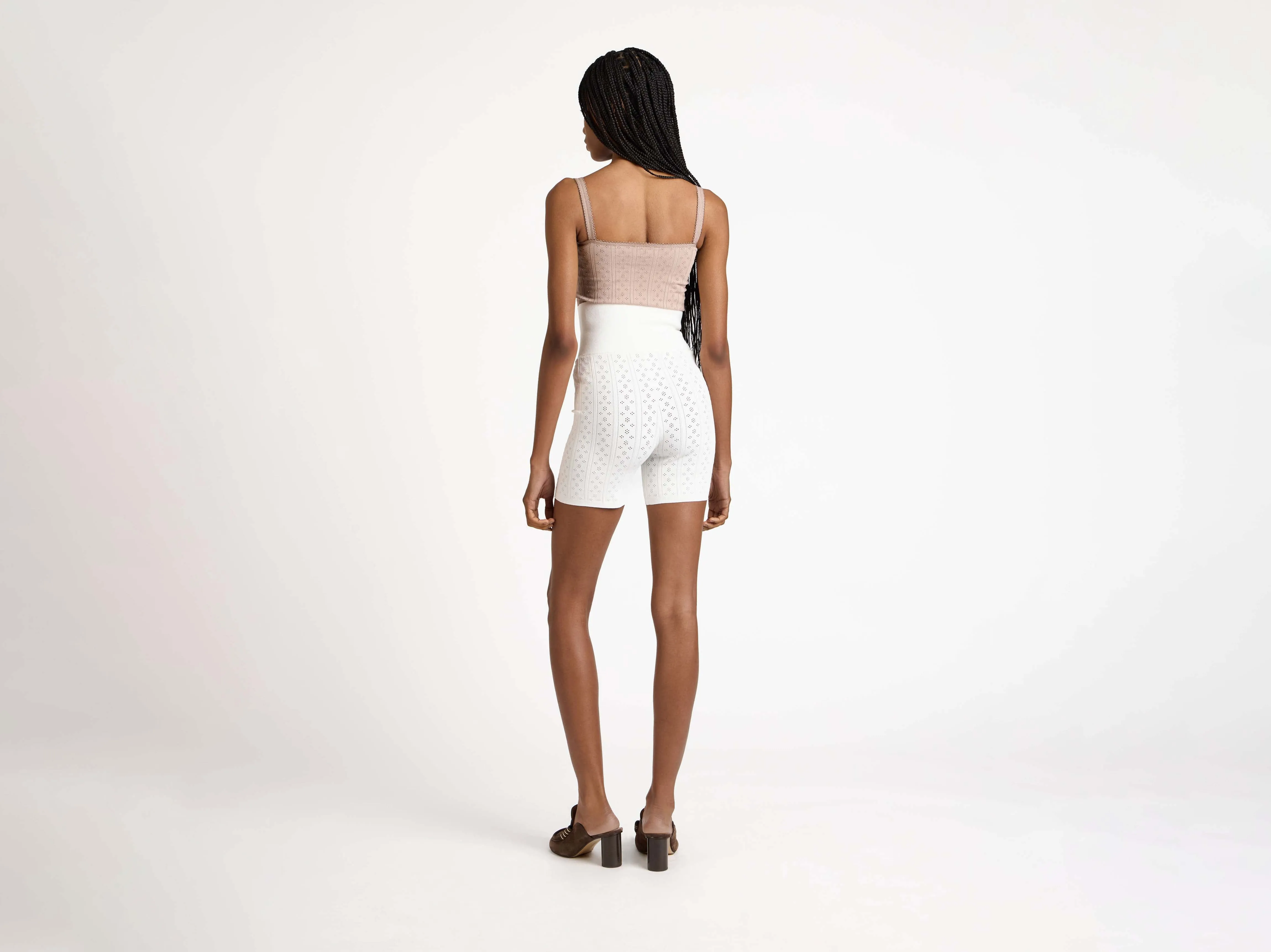 WOMENS KNITTED POINTELLE FITTED SHORTS IN WHITE sold by J.W. Anderson product image thumbnail 4