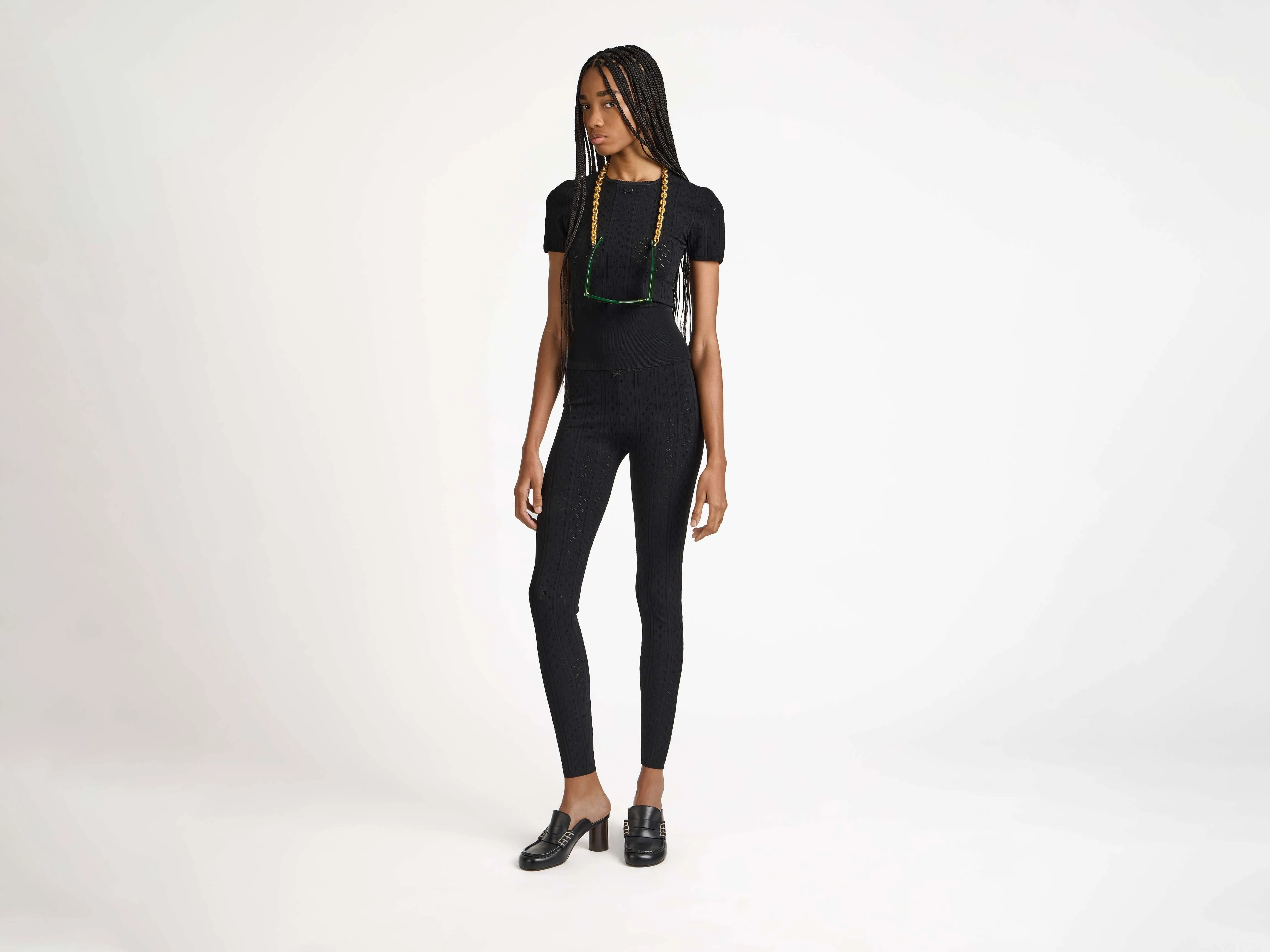 WOMENS KNITTED POINTELLE LEGGINGS IN BLACK sold by J.W. Anderson product image thumbnail 2