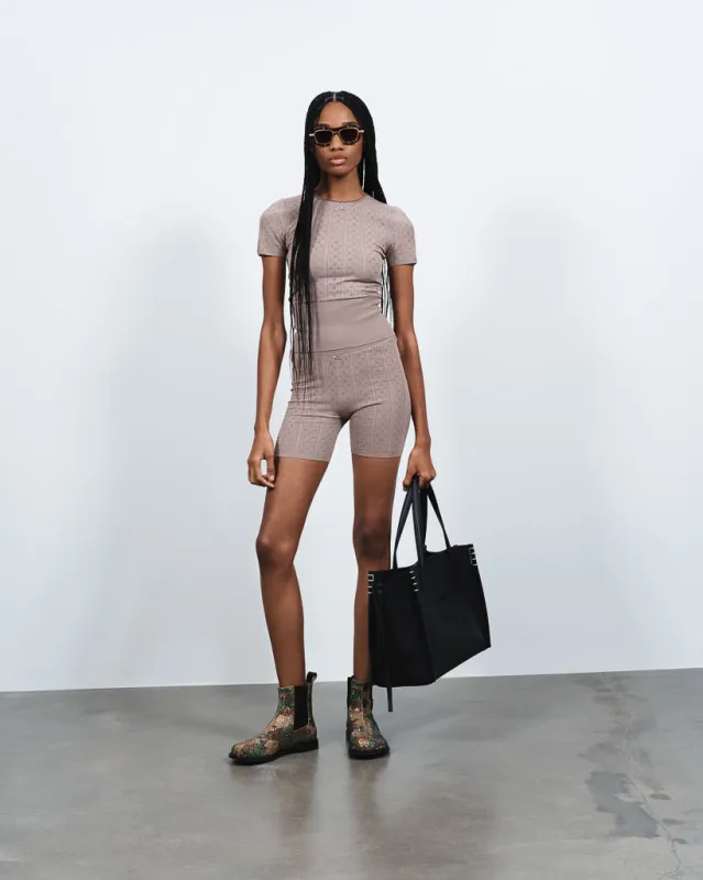 WOMENS KNITTED POINTELLE T-SHIRT IN TAUPE sold by J.W. Anderson