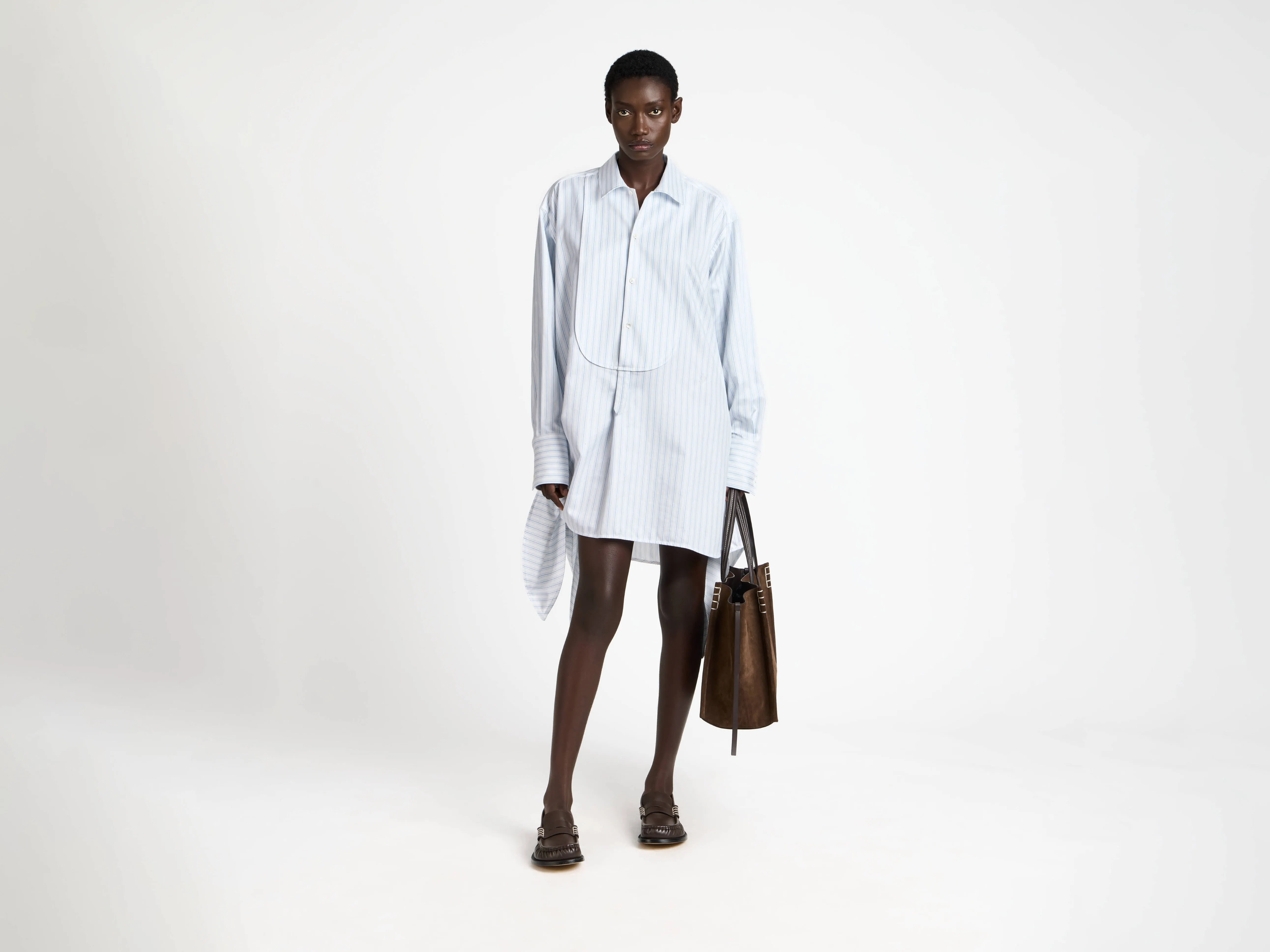 WOMENS KNOTTED DETAIL SHIRT DRESS IN WHITE & BLUE sold by J.W. Anderson product image thumbnail 4