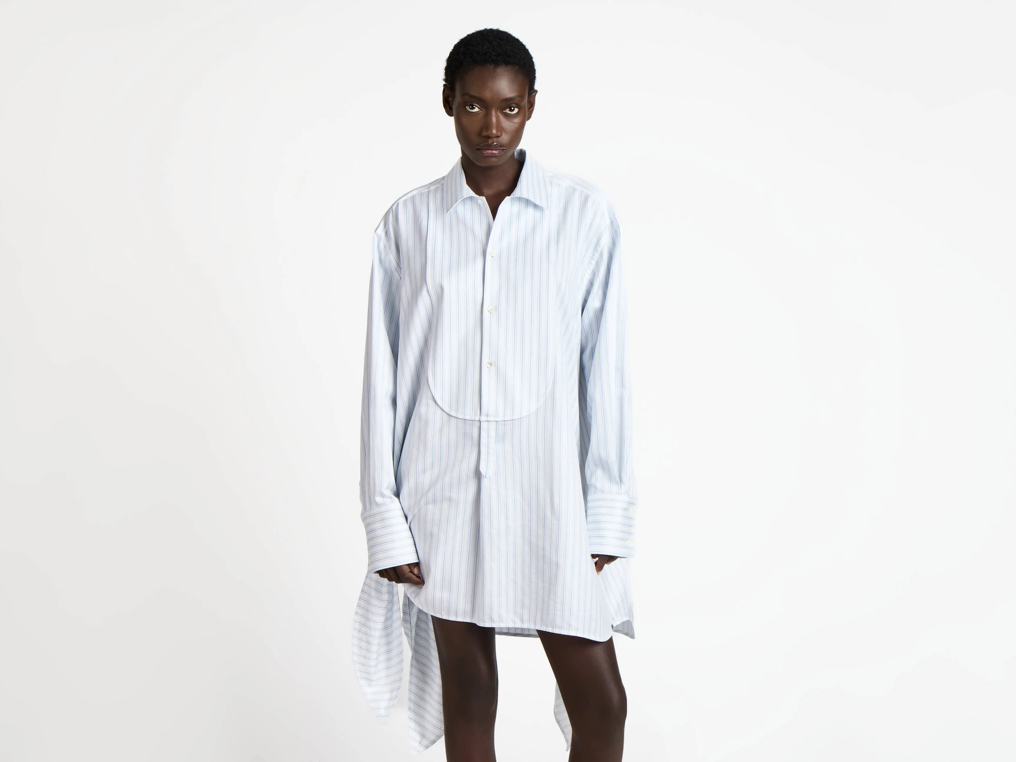WOMENS KNOTTED DETAIL SHIRT DRESS IN WHITE & BLUE sold by J.W. Anderson product image thumbnail 5