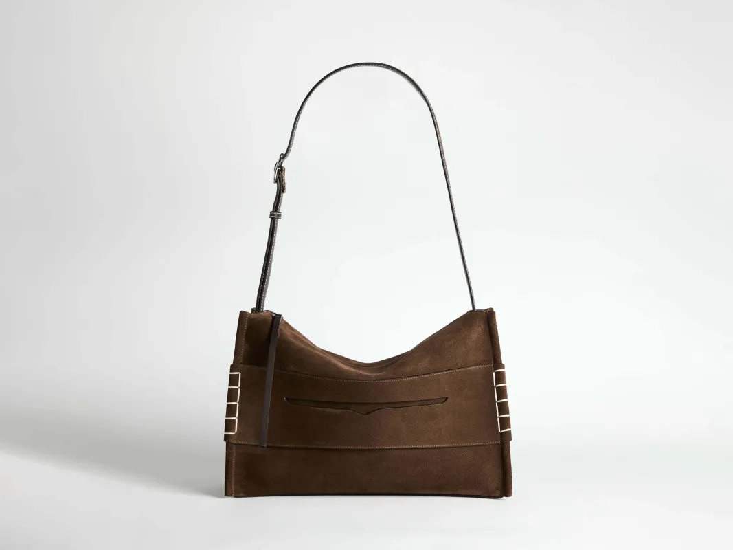 MESSENGER LOAFER BAG IN CHOCOLATE BROWN SUEDE made by J.W. Anderson
