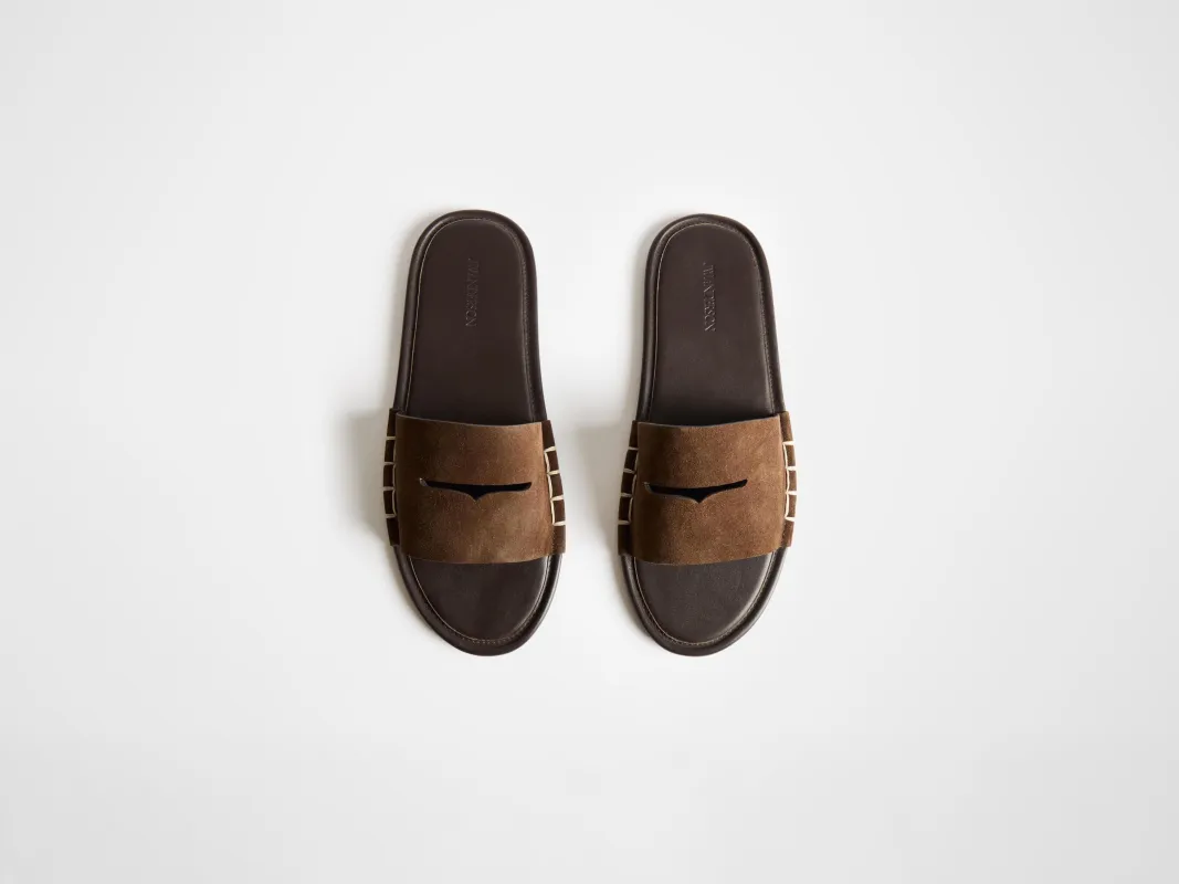 MENS LOAFER SLIDE MULES IN BROWN sold by J.W. Anderson