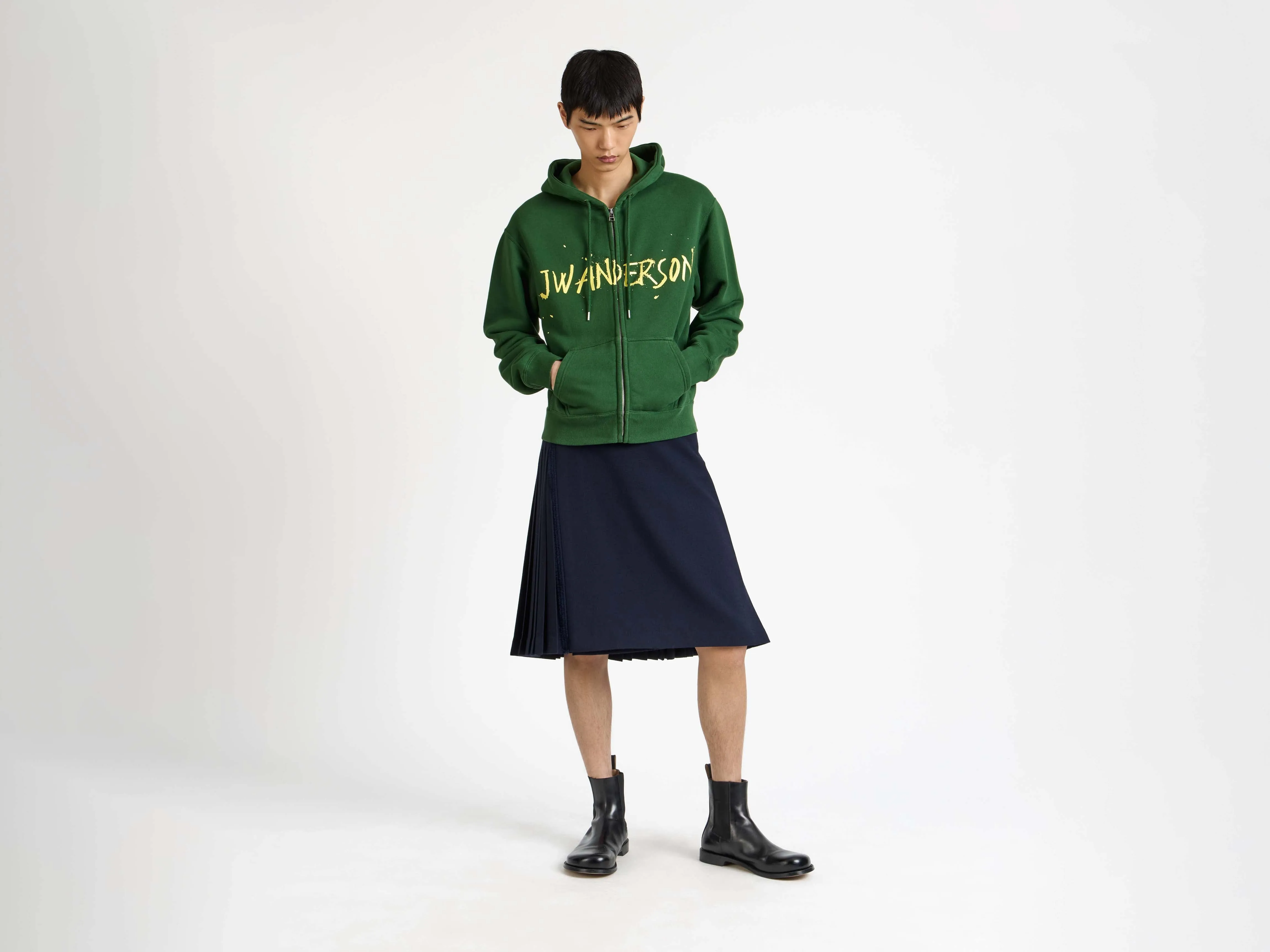 MENS ZIP FRONT PRINT HOODIE IN GREEN sold by J.W. Anderson product image thumbnail 4