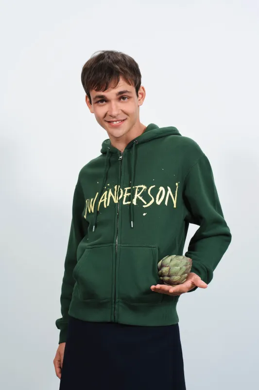 MENS ZIP FRONT PRINT HOODIE IN GREEN sold by J.W. Anderson