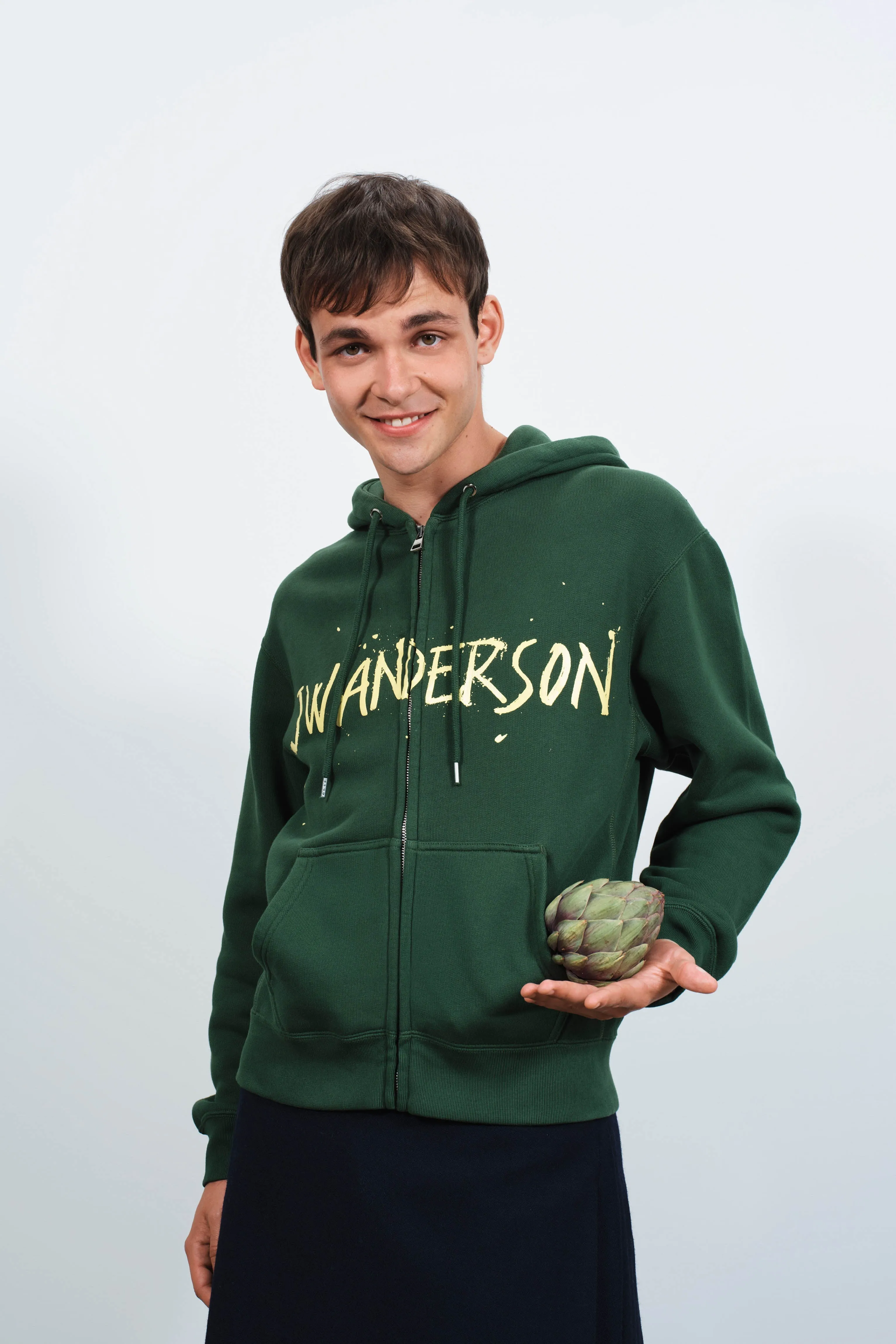 MENS ZIP FRONT PRINT HOODIE IN GREEN sold by J.W. Anderson