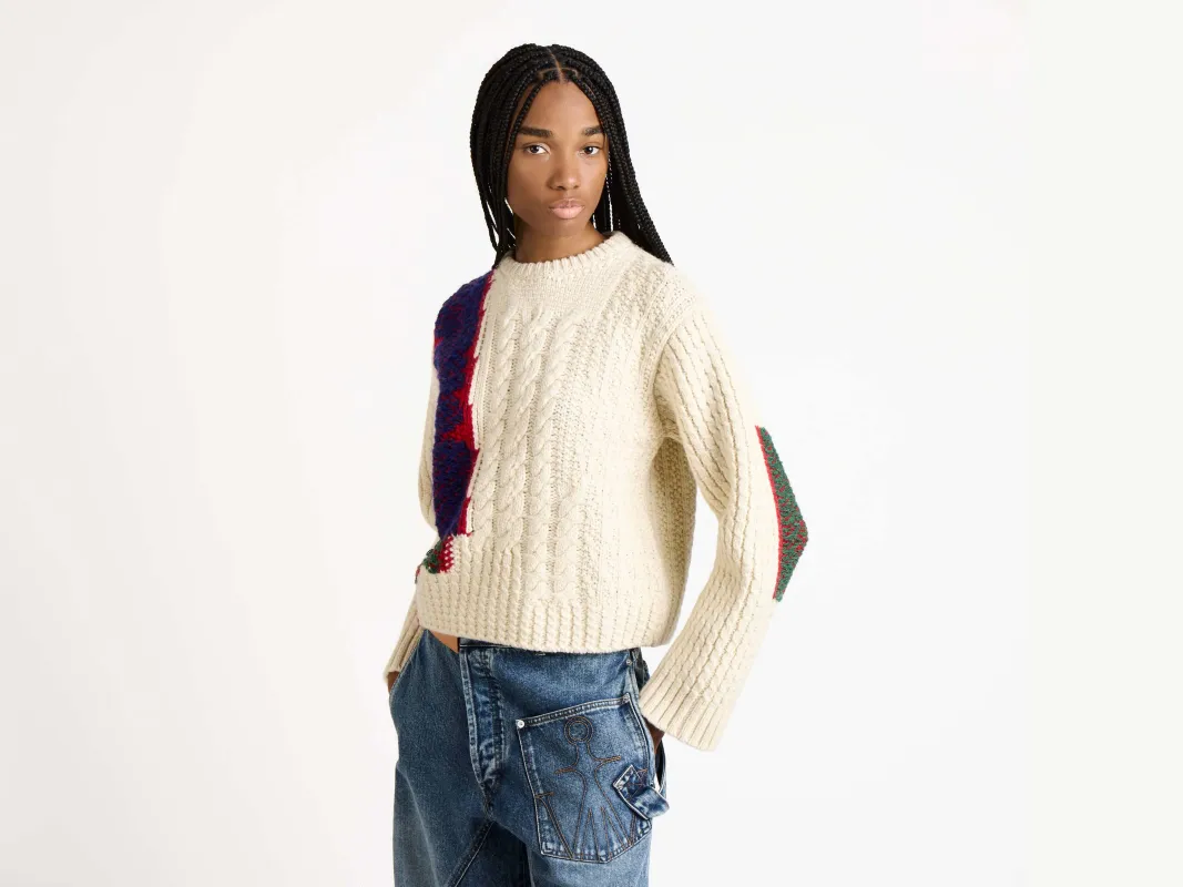 WOMENS CABLE-KNIT JUMPER IN IVORY made by J.W. Anderson