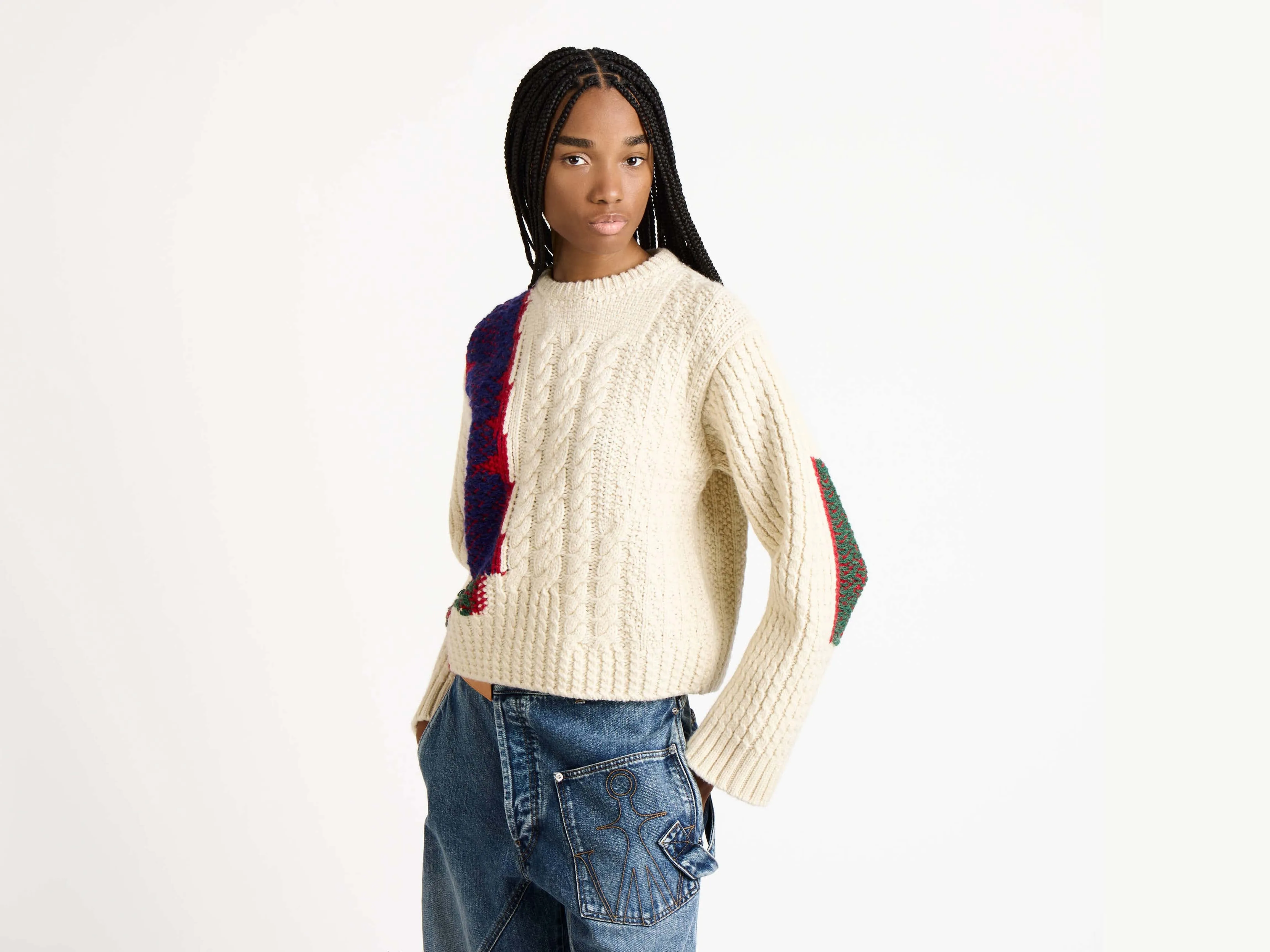 WOMENS CABLE-KNIT JUMPER IN IVORY sold by J.W. Anderson