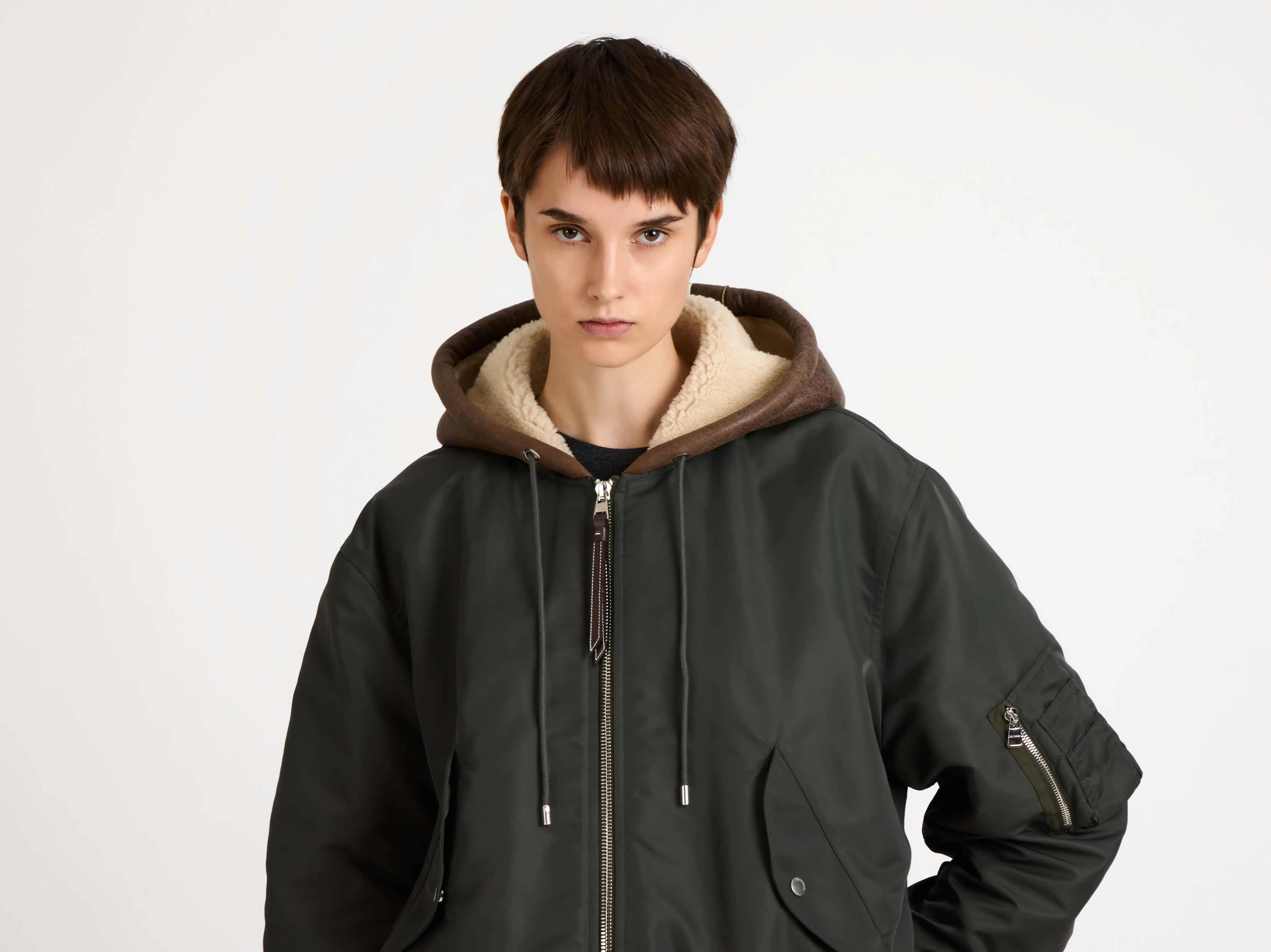 WOMENS HOODED BOMBER JACKET IN DARK KHAKI sold by J.W. Anderson product image thumbnail 4