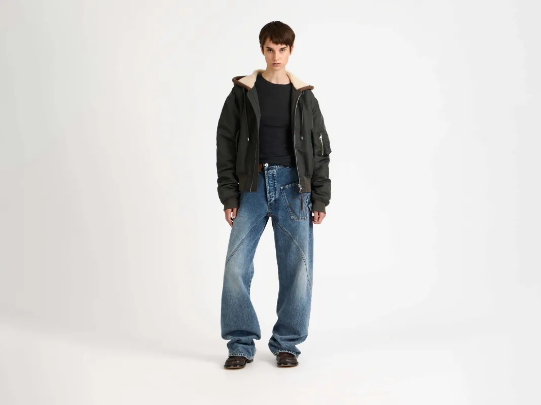 WOMENS HOODED BOMBER JACKET IN DARK KHAKI made by J.W. Anderson