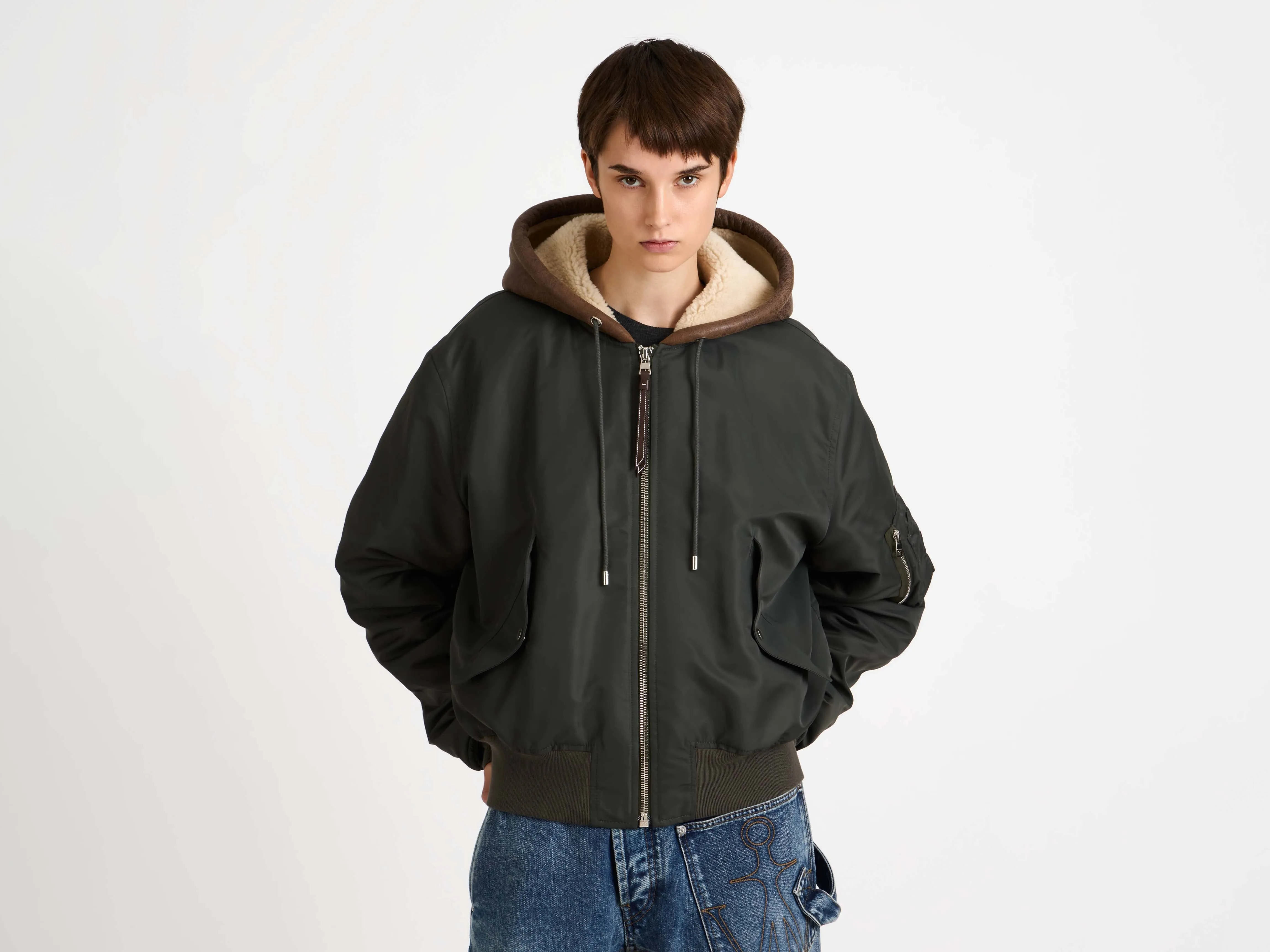 WOMENS HOODED BOMBER JACKET IN DARK KHAKI sold by J.W. Anderson product image thumbnail 3