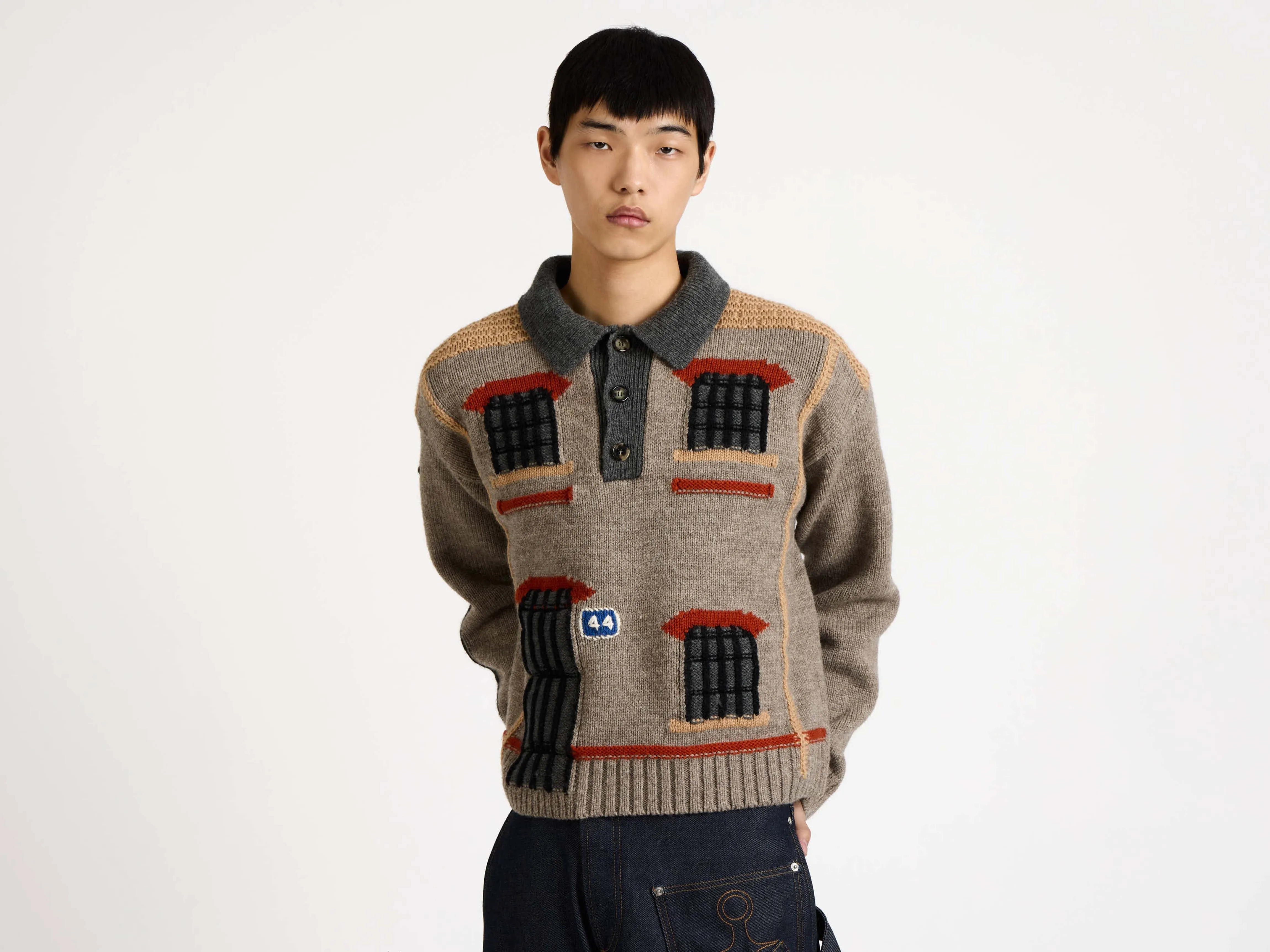 MENS HOUSE POLO JUMPER IN BEIGE MELANGE sold by J.W. Anderson product image thumbnail 4