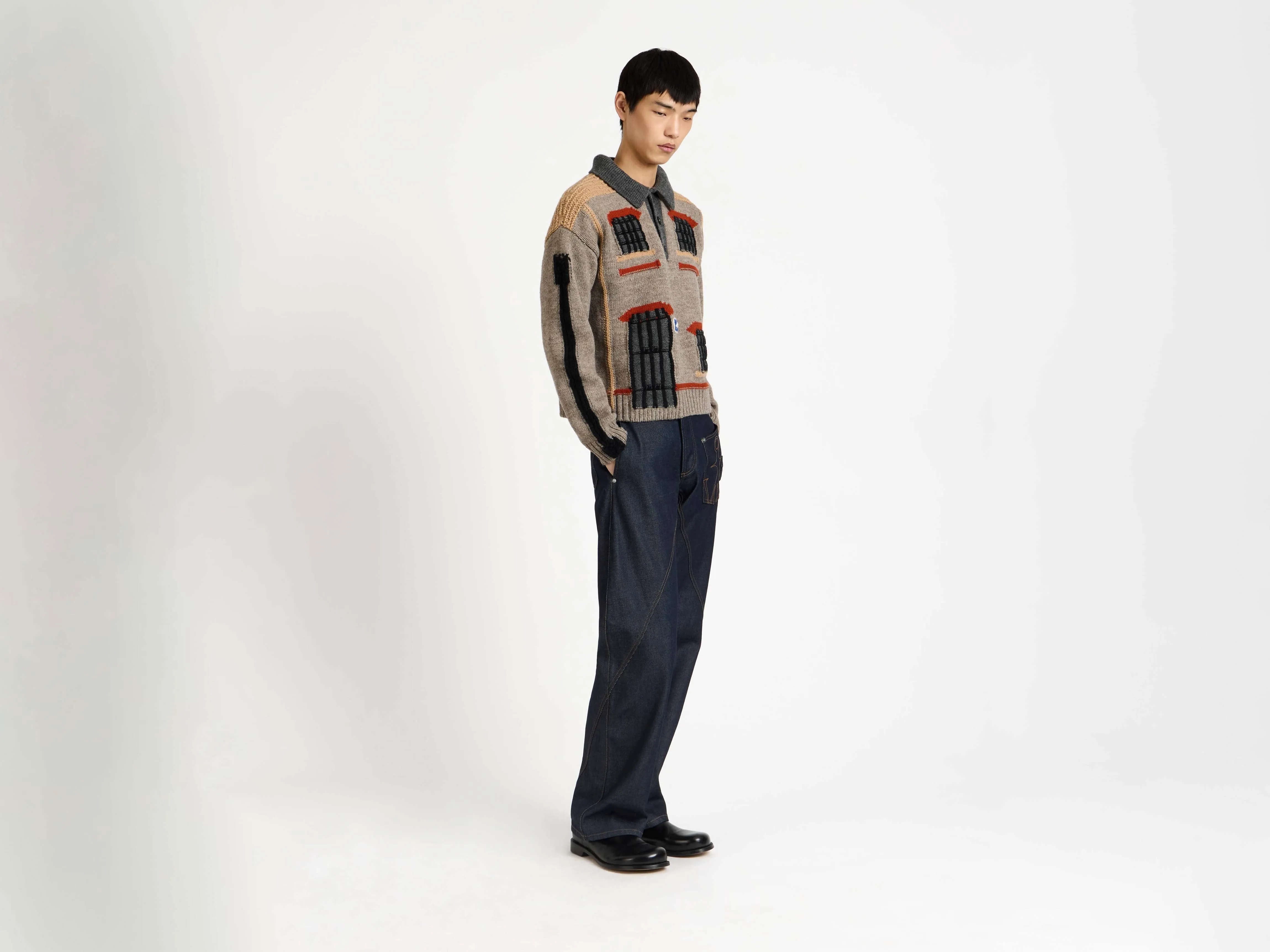 MENS HOUSE POLO JUMPER IN BEIGE MELANGE sold by J.W. Anderson product image thumbnail 3