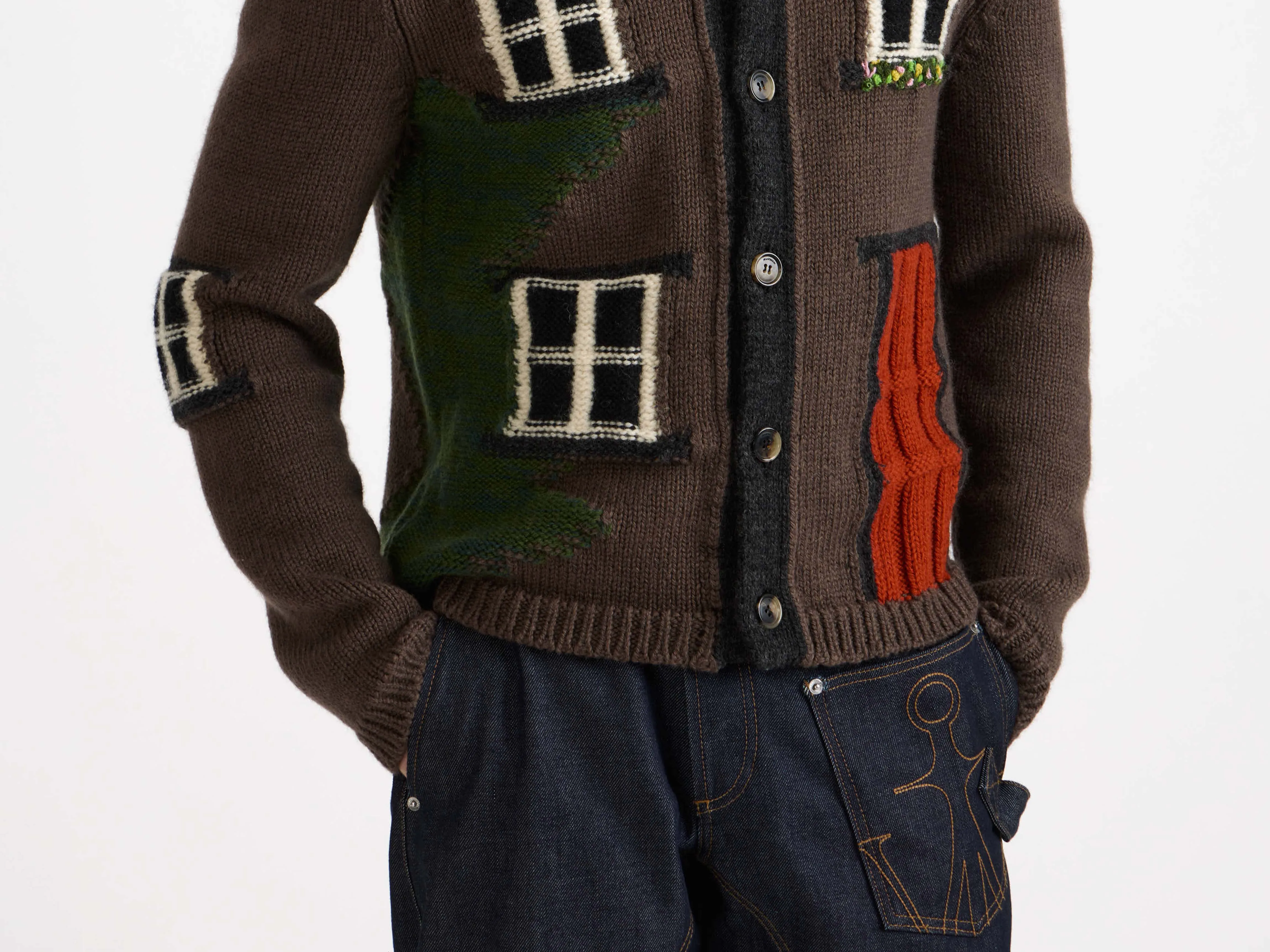 MENS HOUSE POLO CARDIGAN IN CHESTNUT BROWN sold by J.W. Anderson