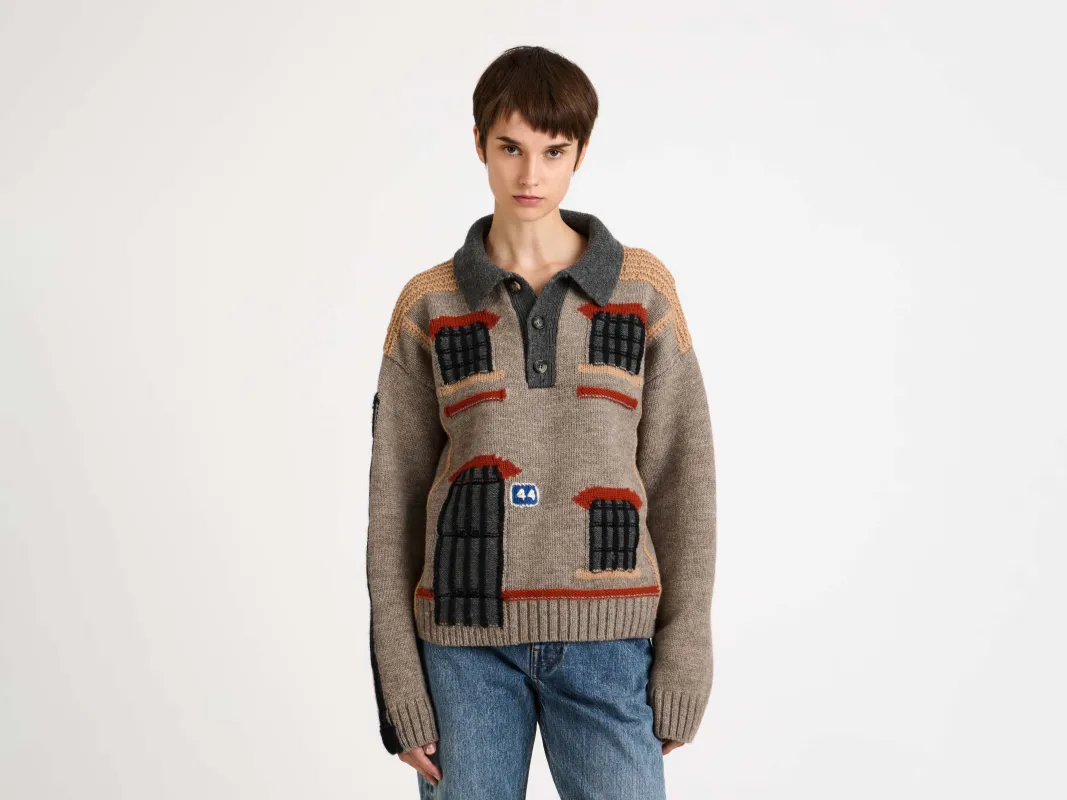 CL_HOUSE POLO JUMPER - BEIGE MELANGE_KW1527YN0461 sold by J.W. Anderson