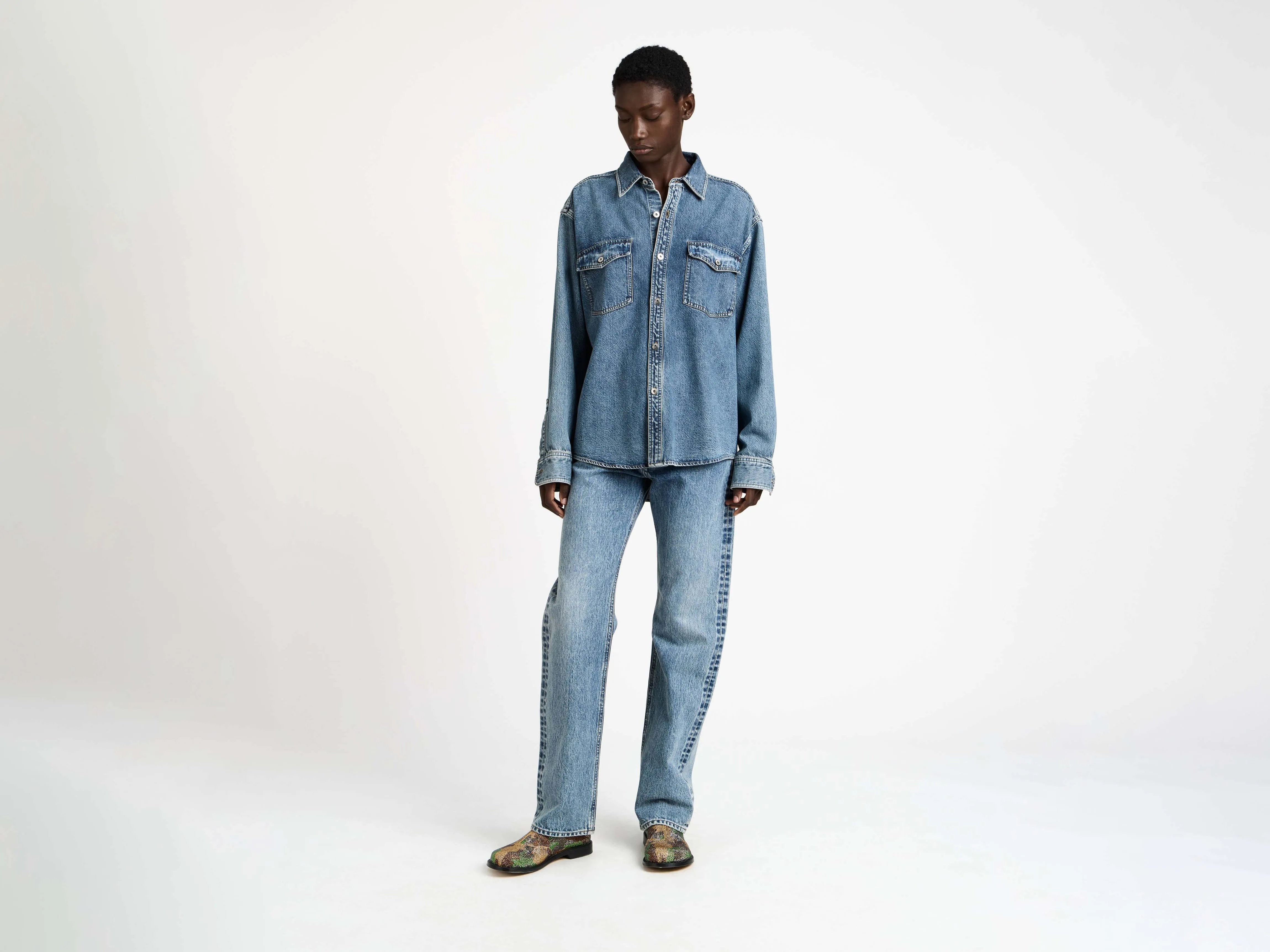 WOMENS OVERSIZED DENIM SHIRT IN MID BLUE sold by J.W. Anderson product image thumbnail 3