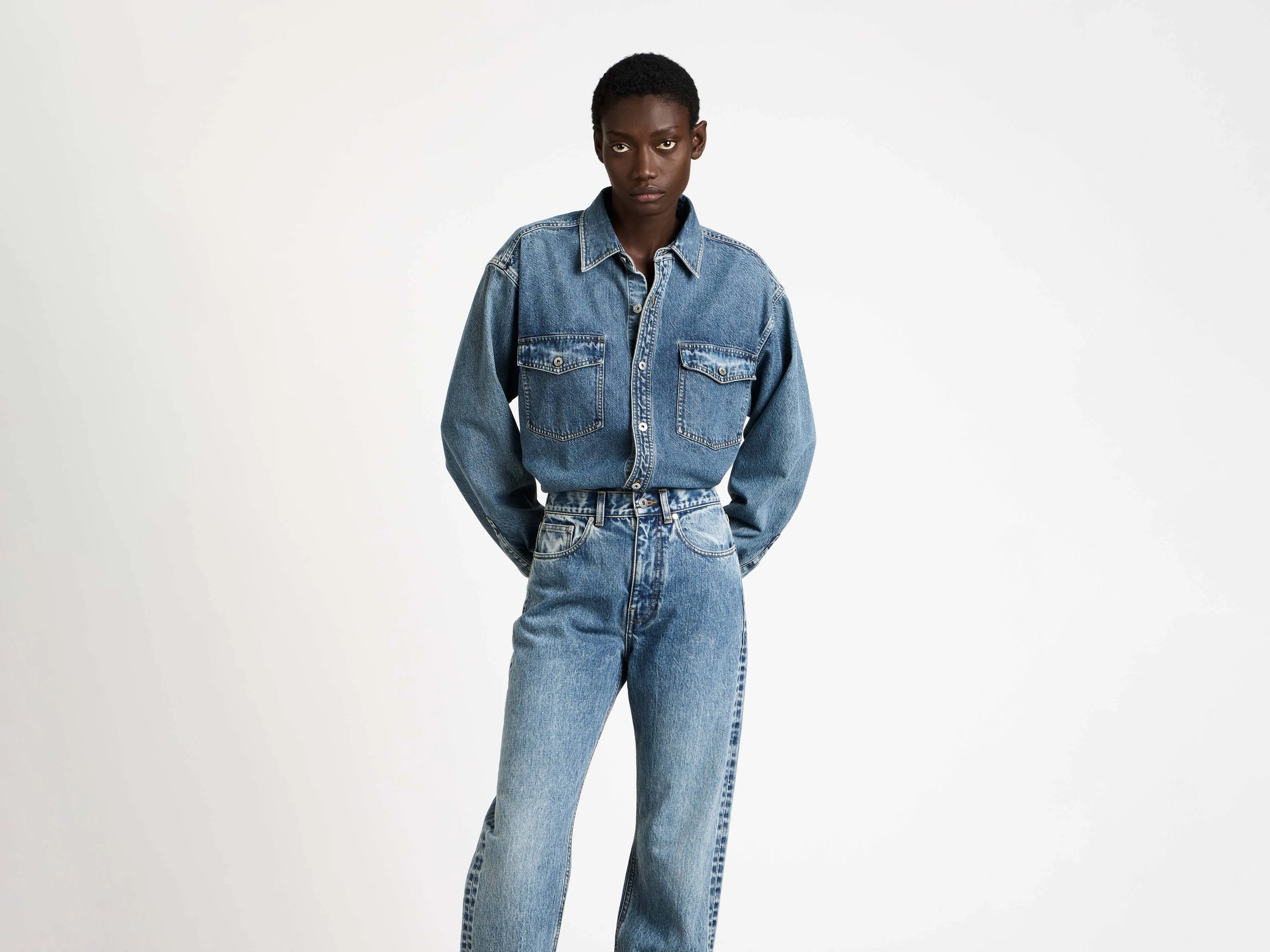 WOMENS OVERSIZED DENIM SHIRT IN MID BLUE sold by J.W. Anderson