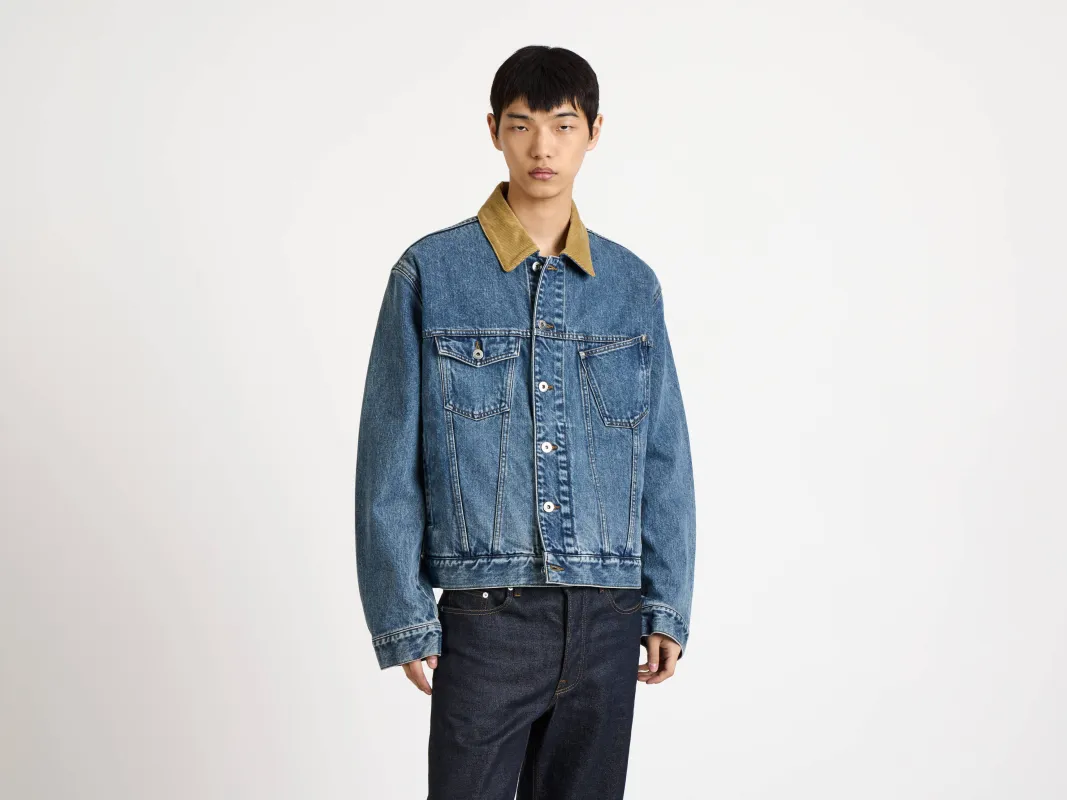 MENS CORDUROY COLLAR DENIM JACKET IN MID-BLUE sold by J.W. Anderson