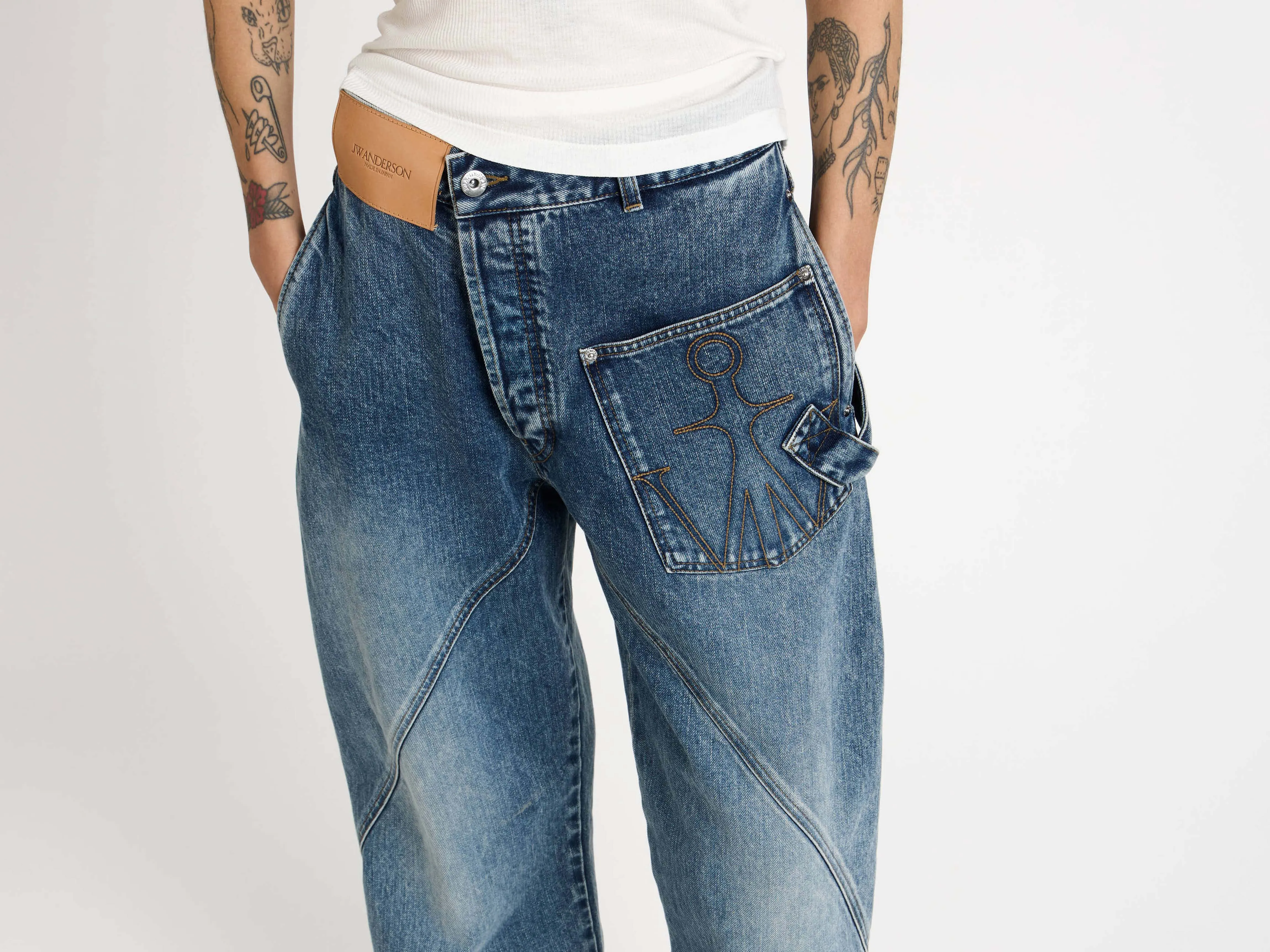 WOMENS TWISTED WORKWEAR DENIM JEANS IN MID BLUE sold by J.W. Anderson product image thumbnail 3