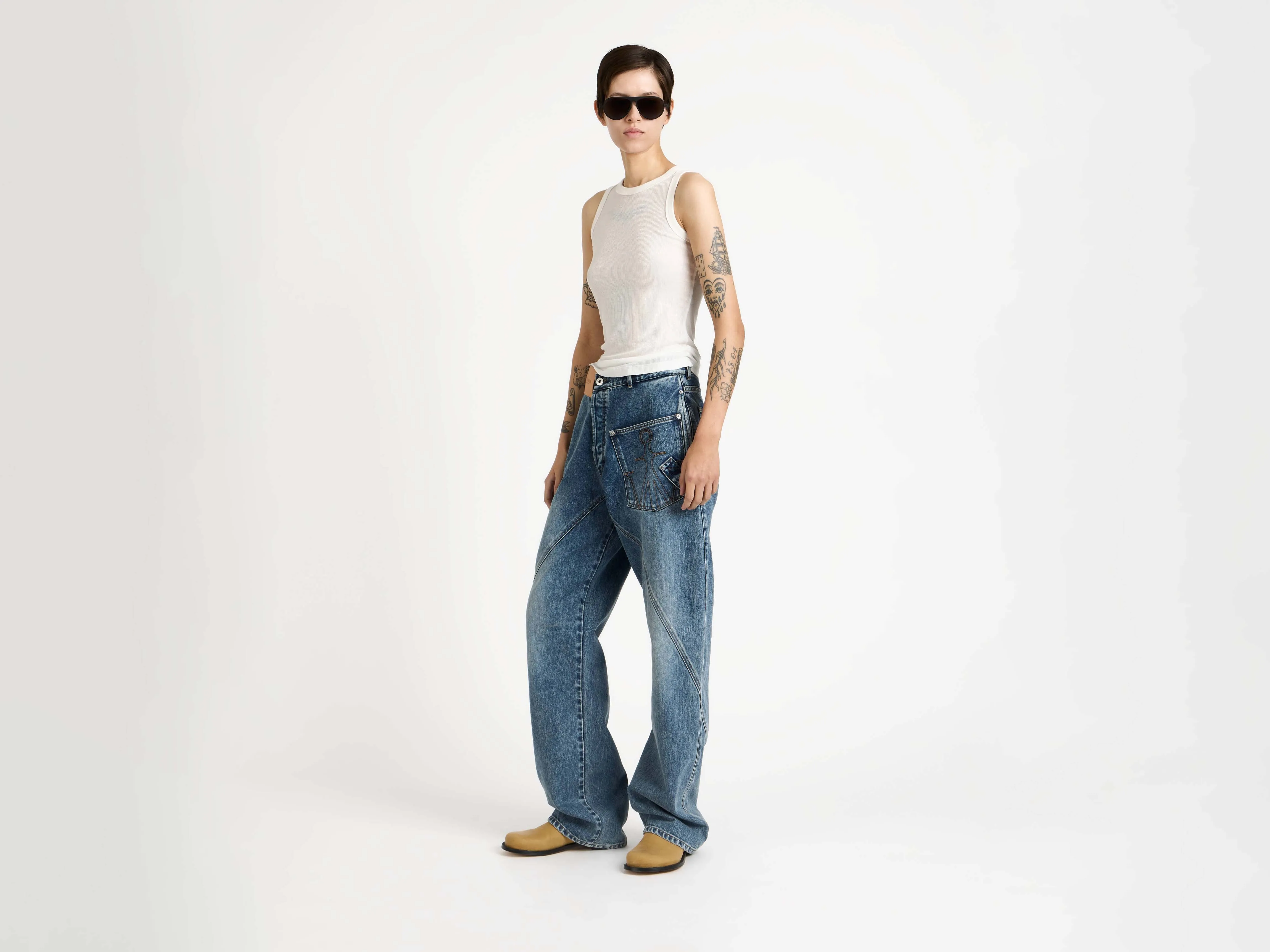 WOMENS TWISTED WORKWEAR DENIM JEANS IN MID BLUE sold by J.W. Anderson product image thumbnail 4