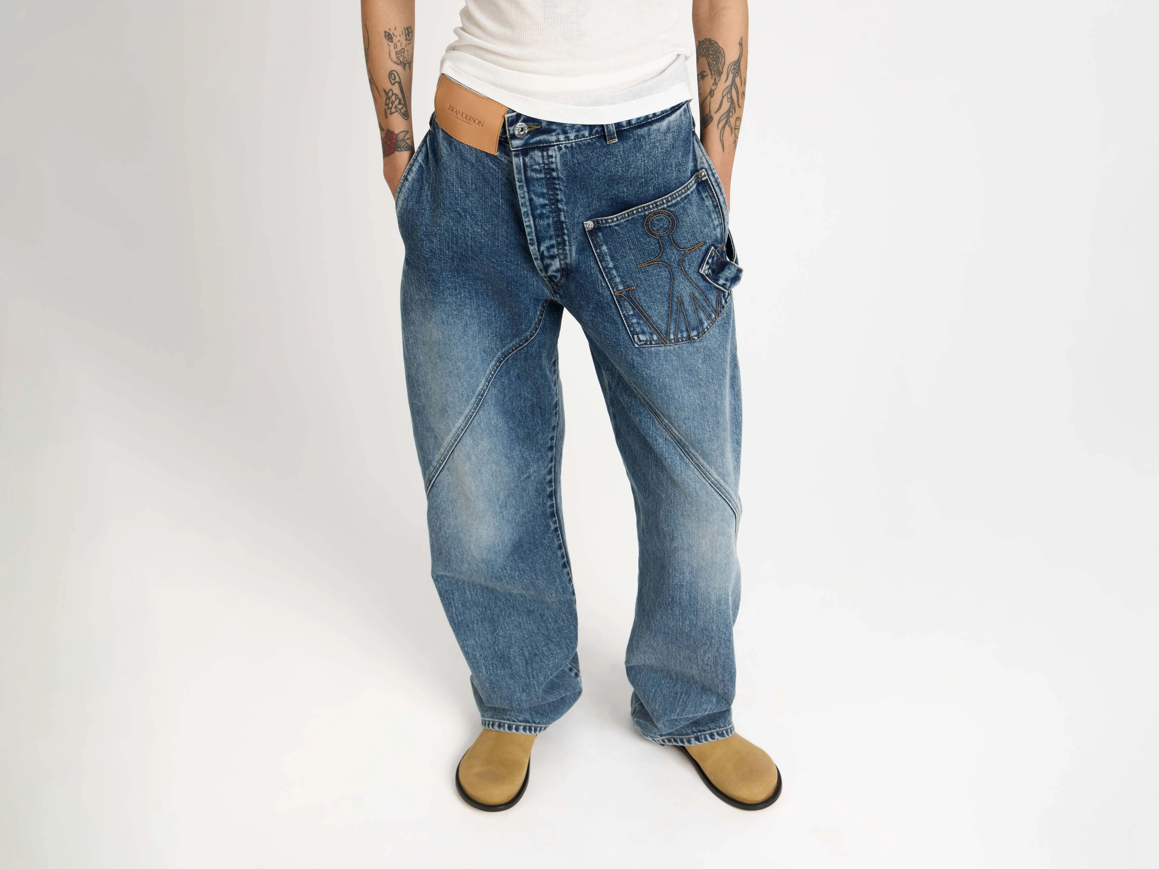 WOMENS TWISTED WORKWEAR DENIM JEANS IN MID BLUE sold by J.W. Anderson