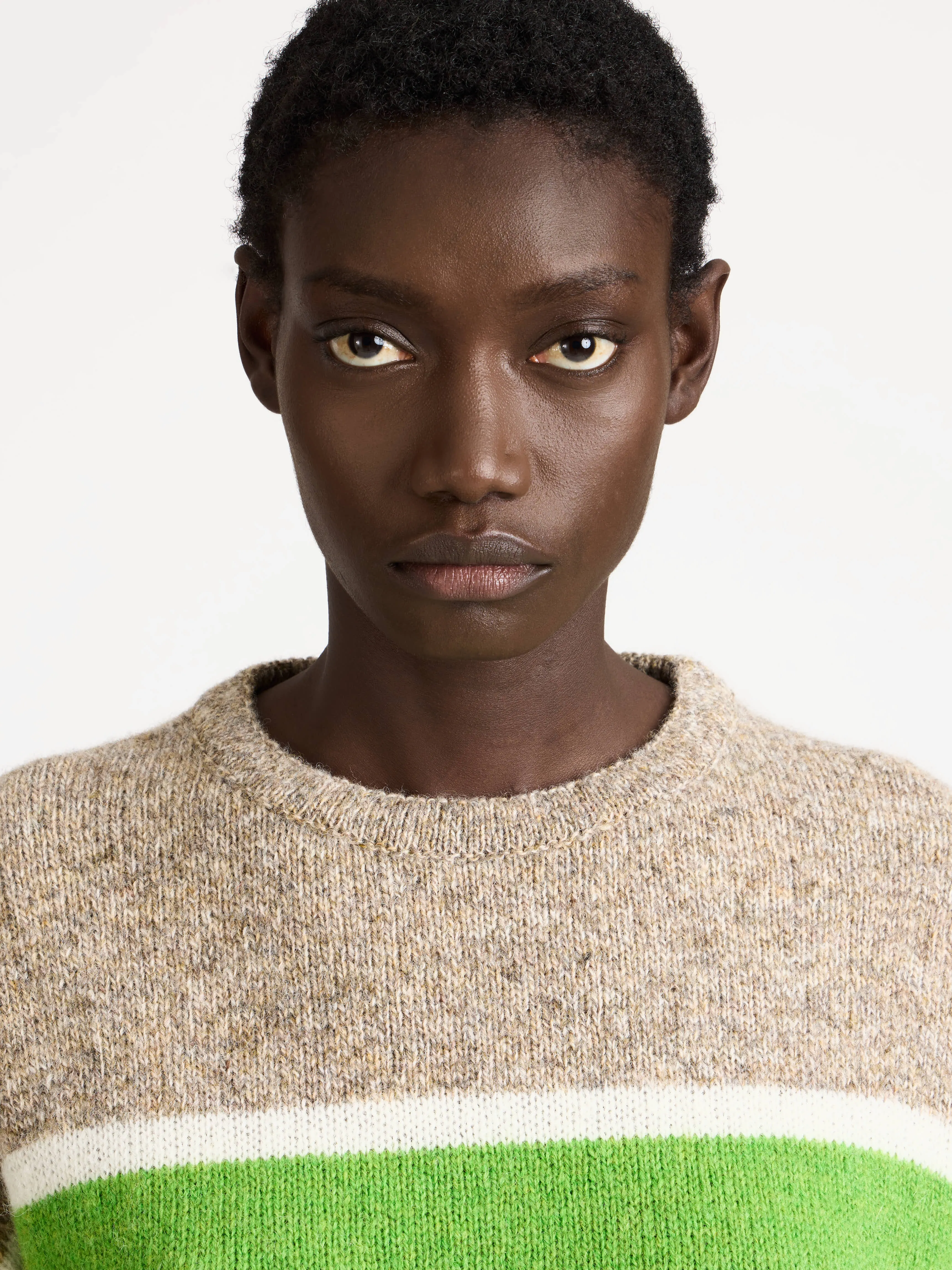 WOMENS CONTRAST STRIPED CREW NECK JUMPER IN BEIGE MELANGE sold by J.W. Anderson product image thumbnail 5