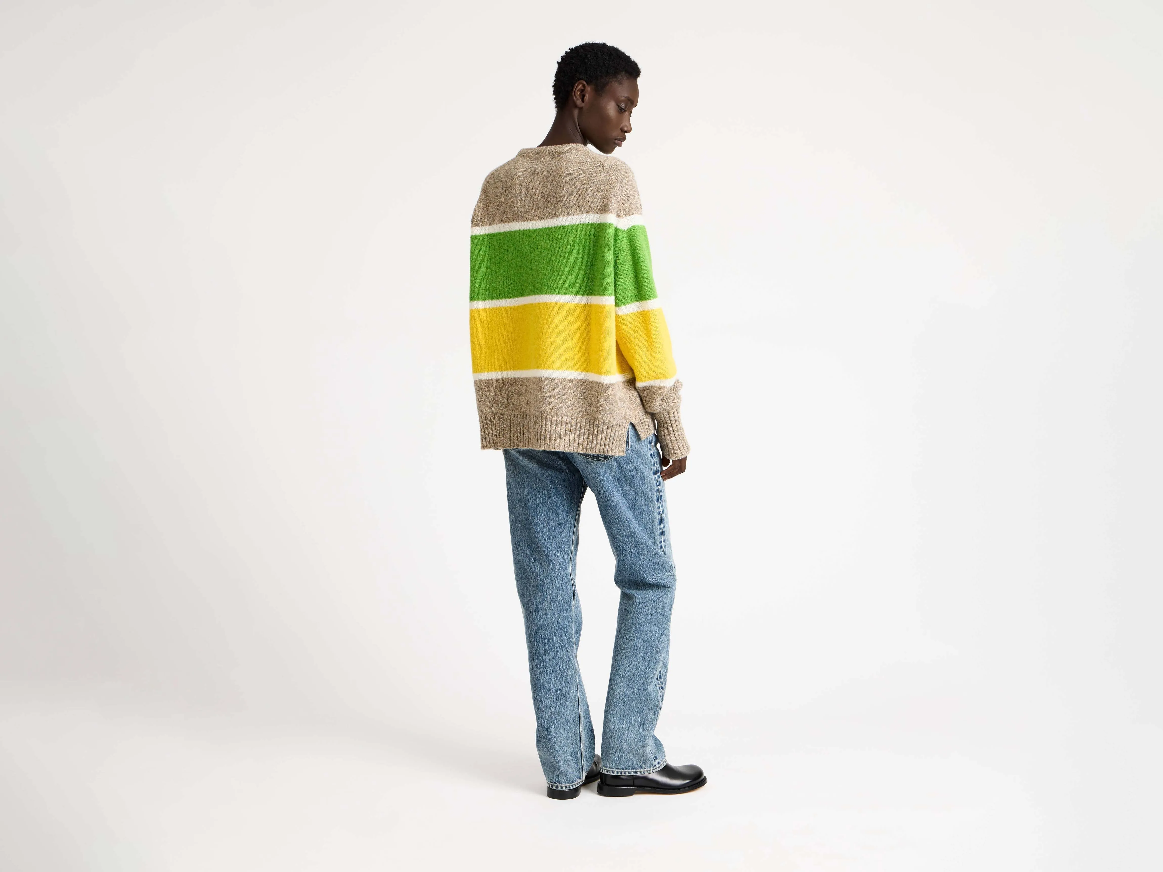 WOMENS CONTRAST STRIPED CREW NECK JUMPER IN BEIGE MELANGE sold by J.W. Anderson product image thumbnail 2