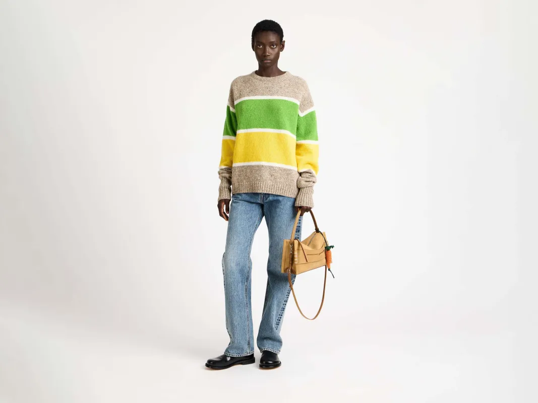 WOMENS CONTRAST STRIPED CREW NECK JUMPER IN BEIGE MELANGE sold by J.W. Anderson