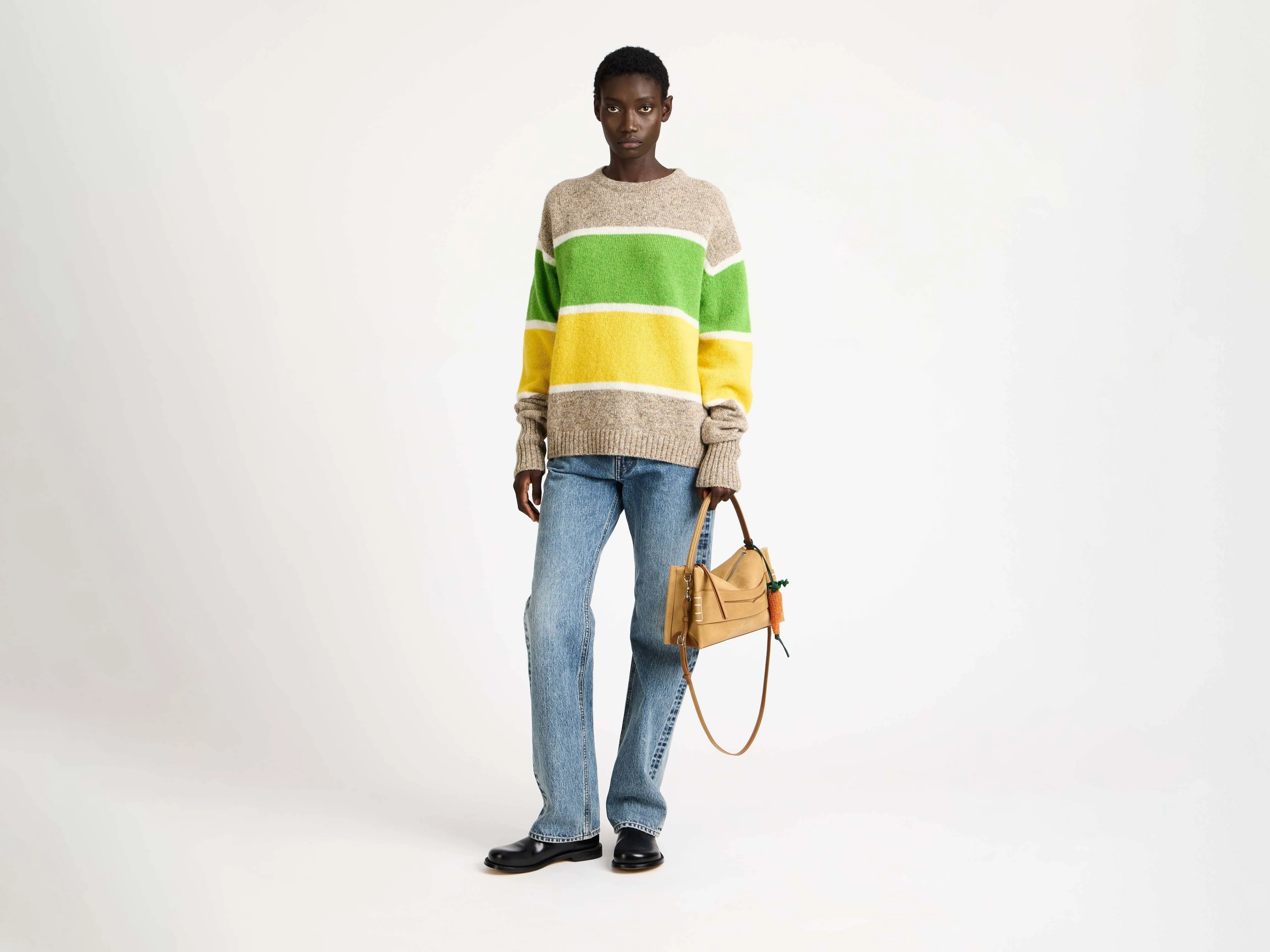 WOMENS CONTRAST STRIPED CREW NECK JUMPER IN BEIGE MELANGE sold by J.W. Anderson