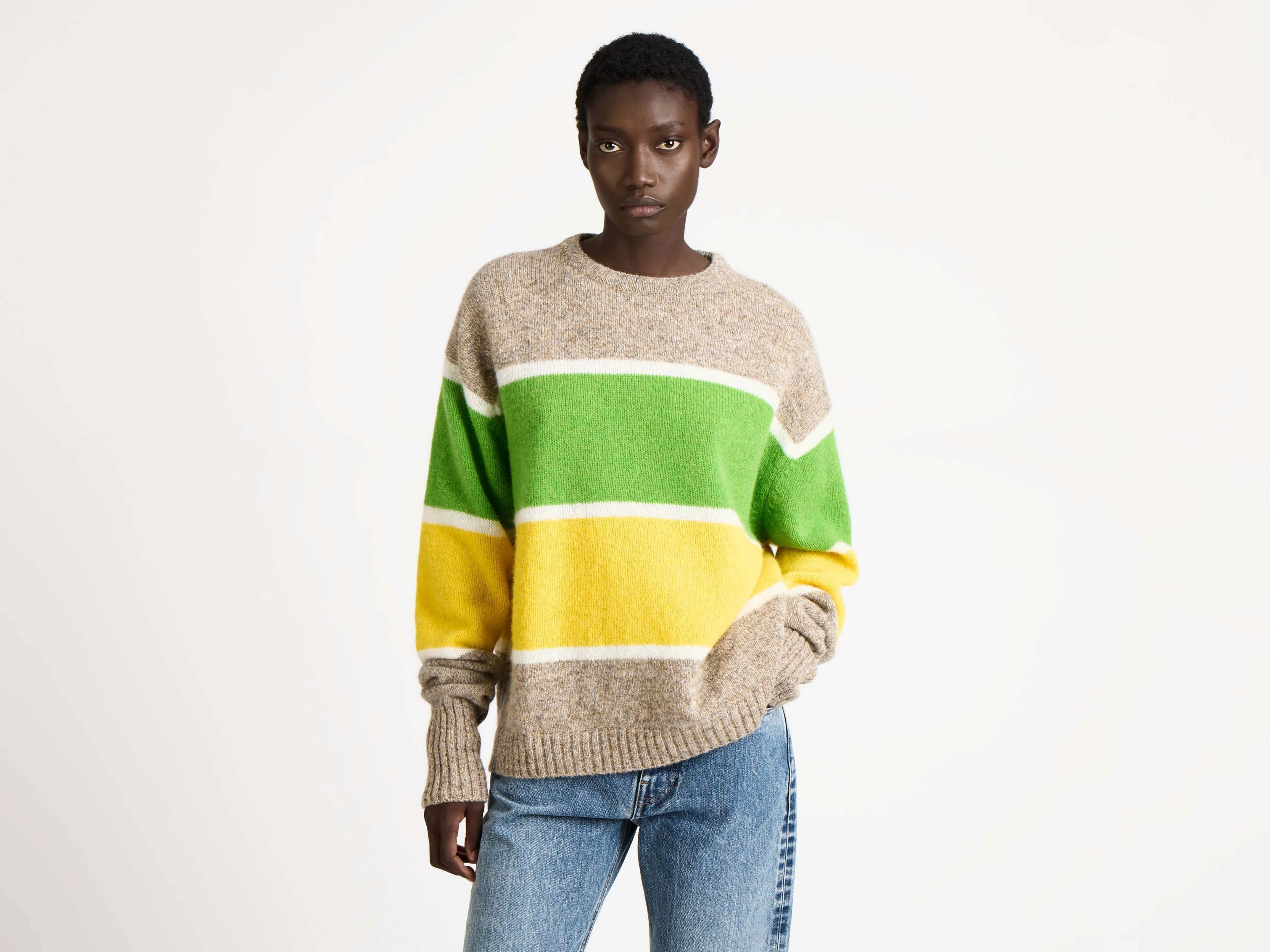 WOMENS CONTRAST STRIPED CREW NECK JUMPER IN BEIGE MELANGE sold by J.W. Anderson product image thumbnail 3