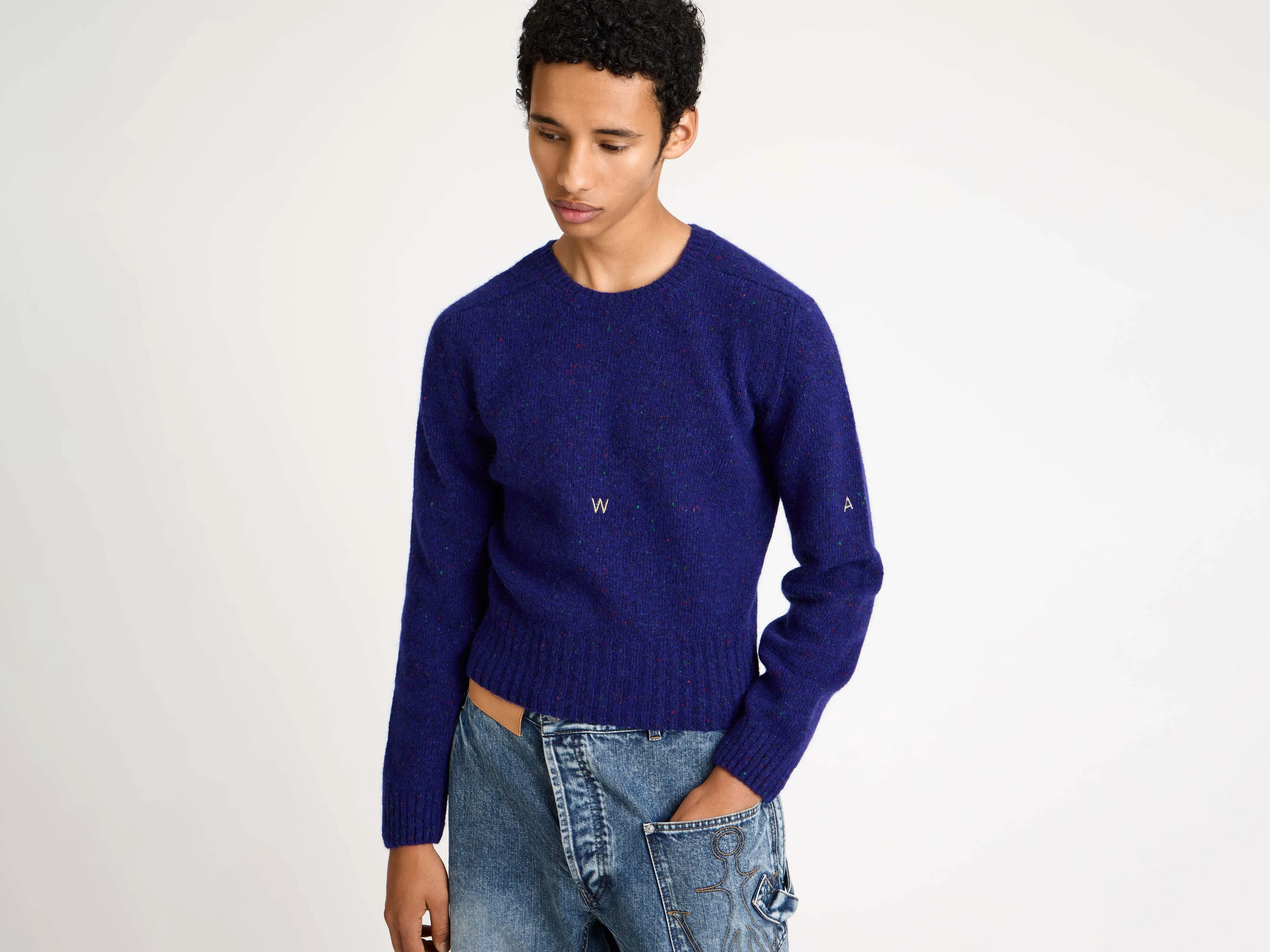 MENS SLEEVE EMBROIDERED CREW NECK JUMPER IN VIOLET sold by J.W. Anderson product image thumbnail 4